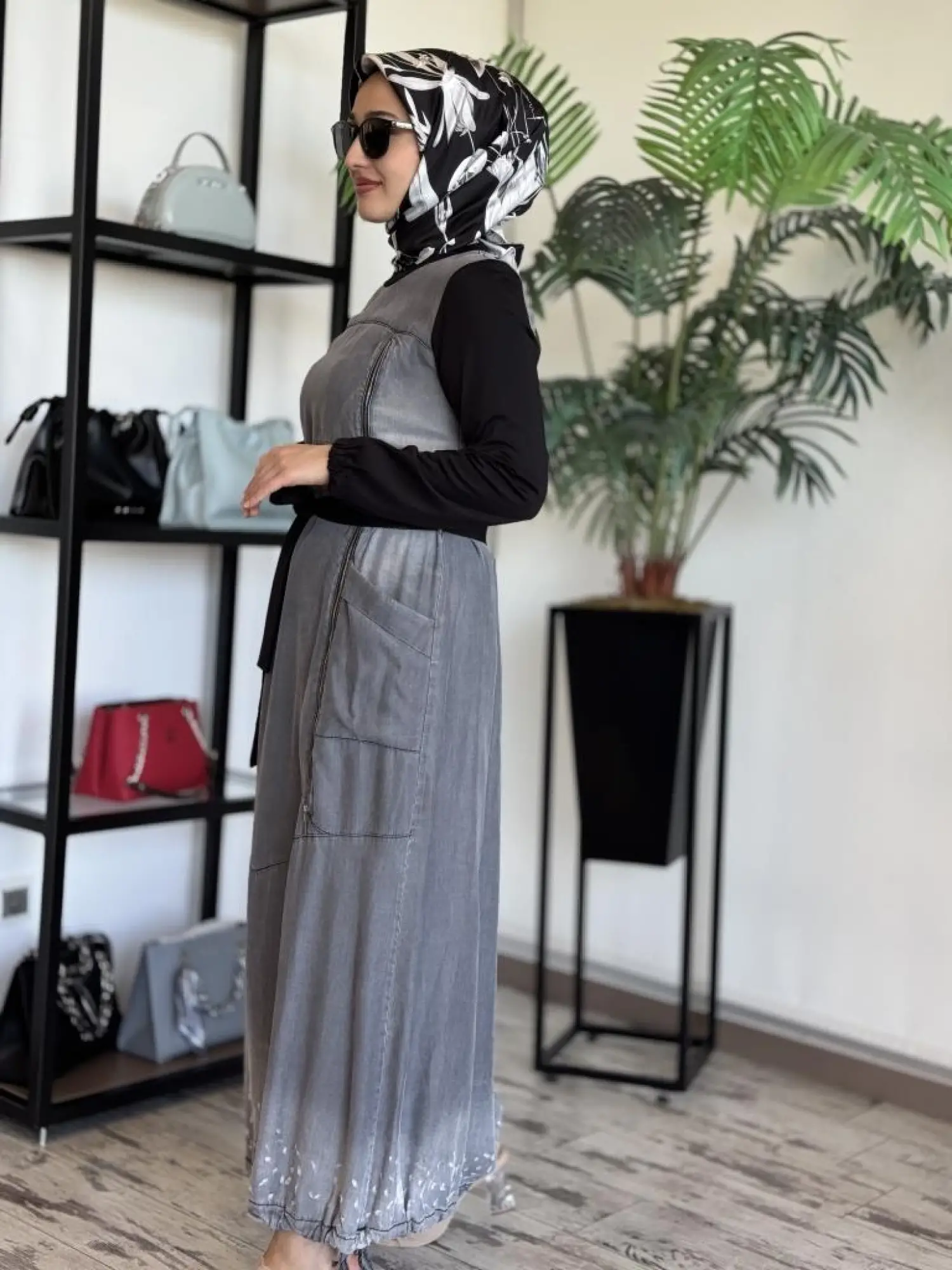 Misswhence Fermuar Detaylı Cepli Tencel Kot Elbise 35807