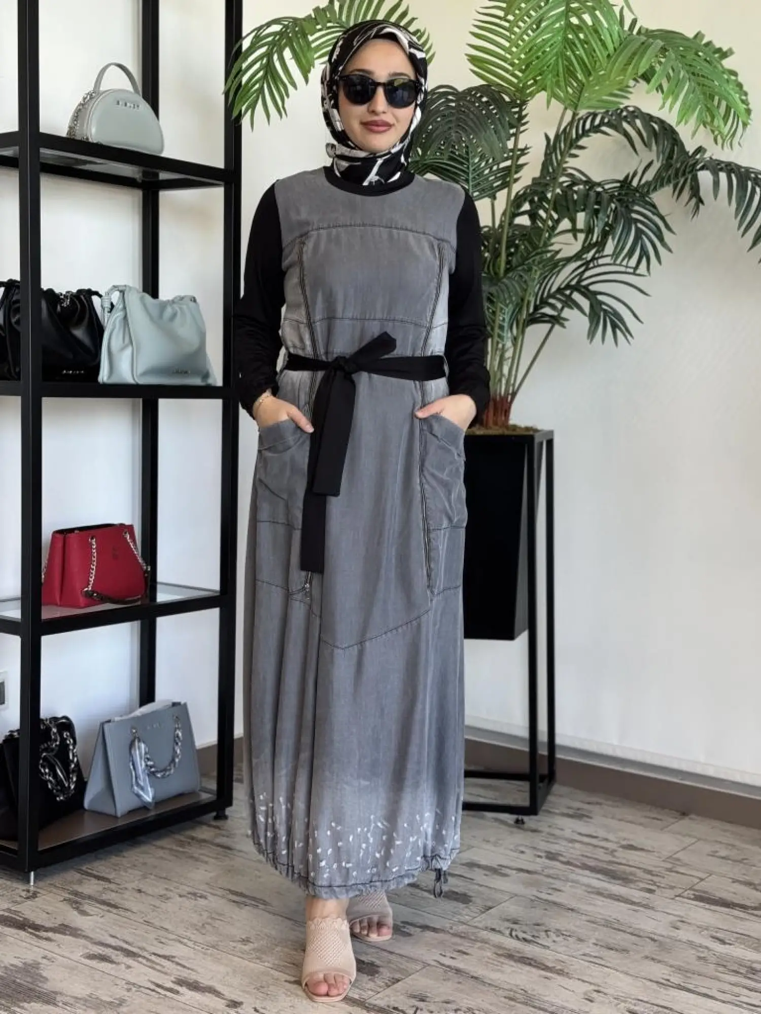 Misswhence Fermuar Detaylı Cepli Tencel Kot Elbise 35807