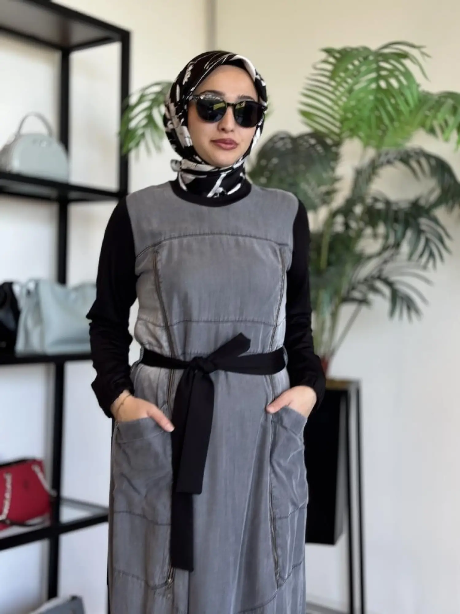 Misswhence Fermuar Detaylı Cepli Tencel Kot Elbise 35807