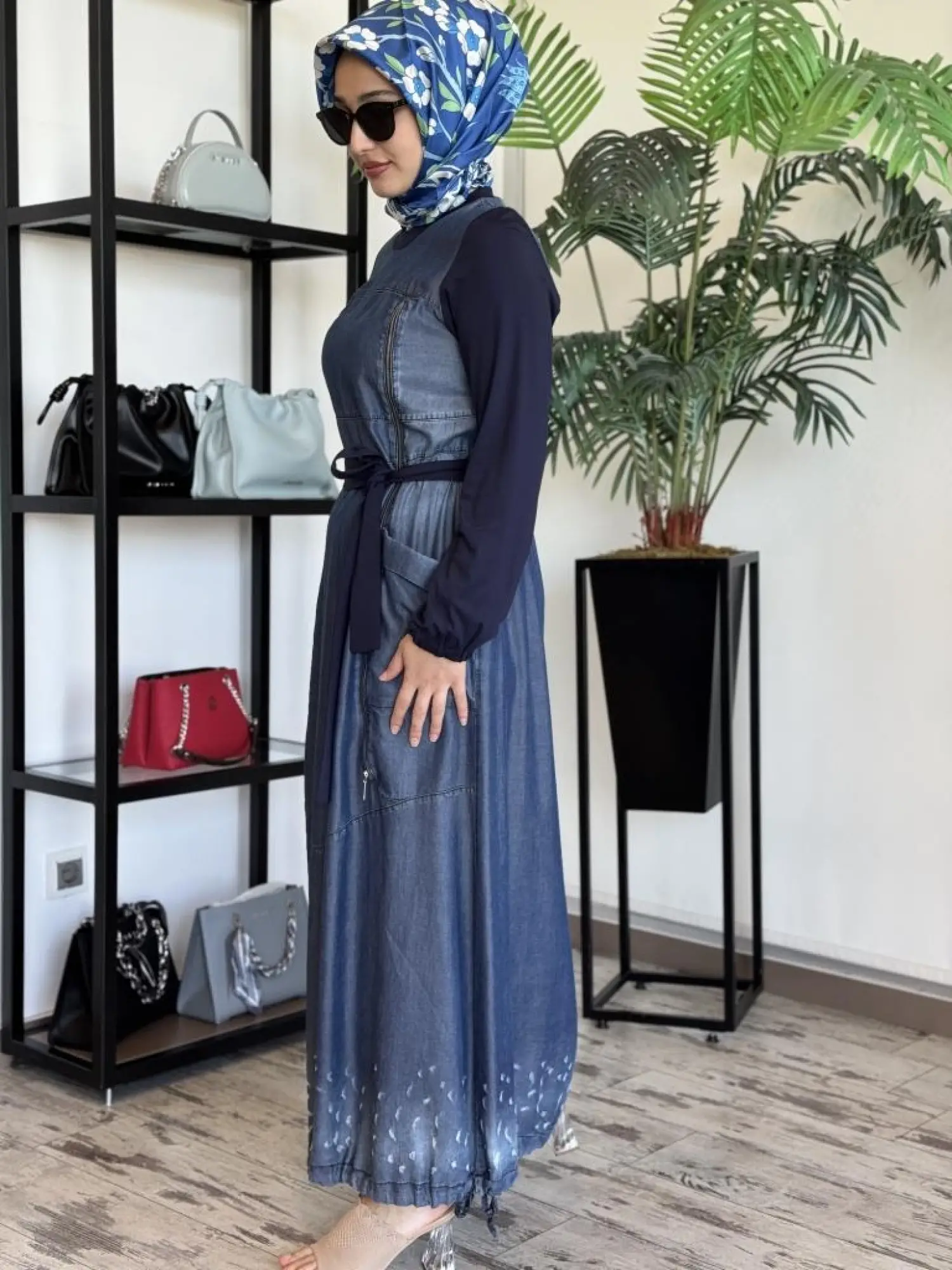 Misswhence Fermuar Detaylı Cepli Tencel Kot Elbise 35807