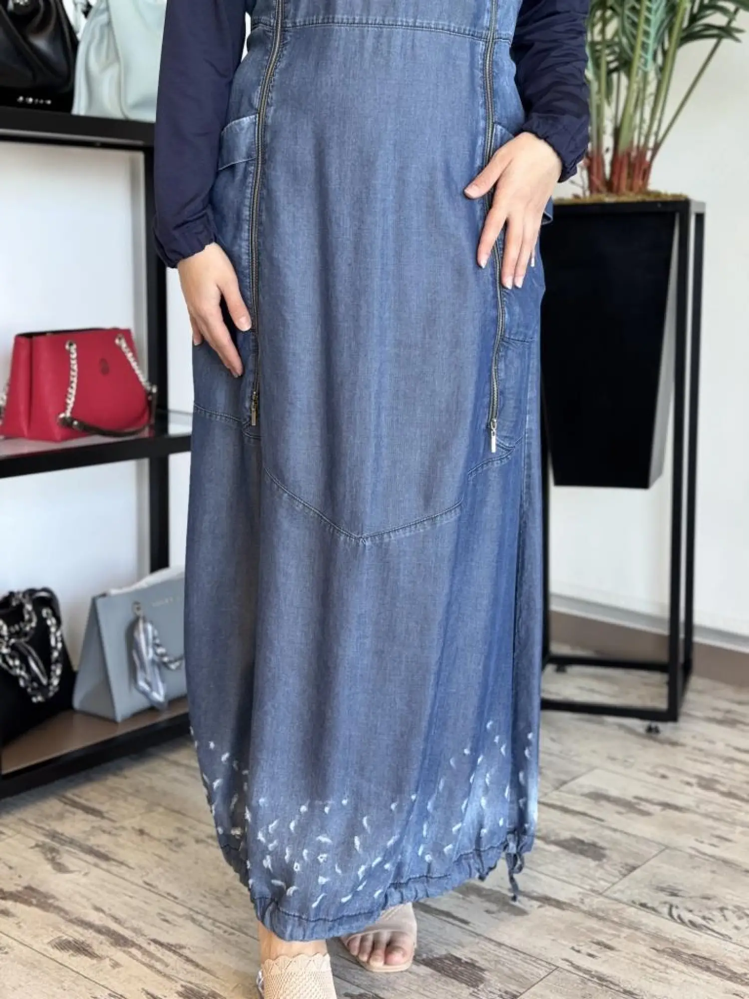 Misswhence Fermuar Detaylı Cepli Tencel Kot Elbise 35807