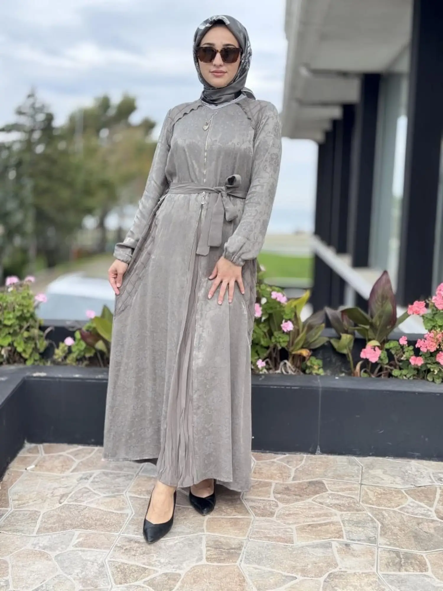 Misswhence Fermuar Detaylı Jakarlı Cupra İpek Elbise 38835