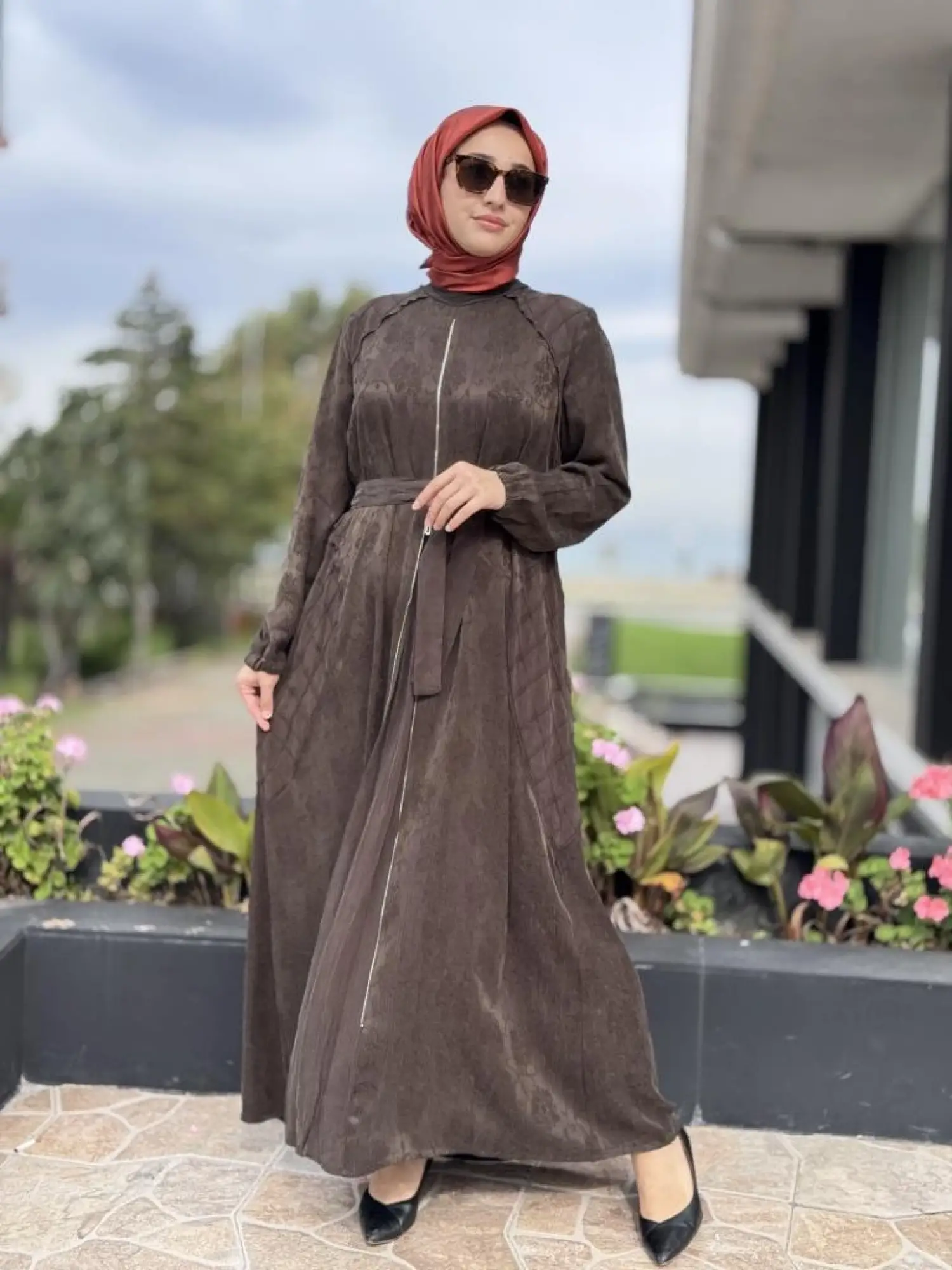 Misswhence Fermuar Detaylı Jakarlı Cupra İpek Elbise 38835