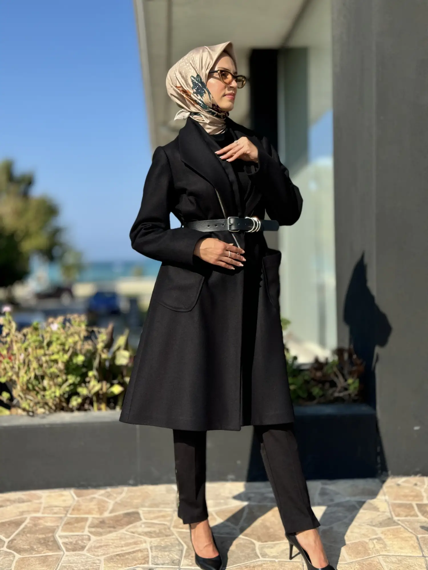 Misswhence Fermuar Detaylı Kemerli Kaşe Kap 36411