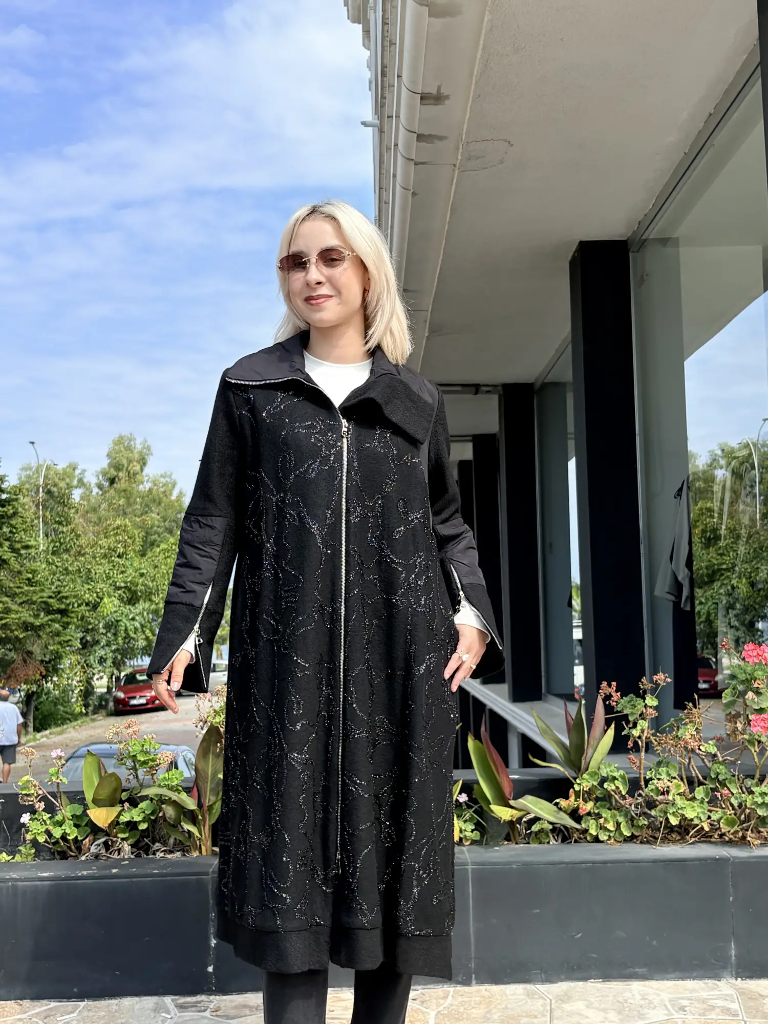 Misswhence Fermuar ve Sim Dokuma Detaylı Keçe Kaban 40515