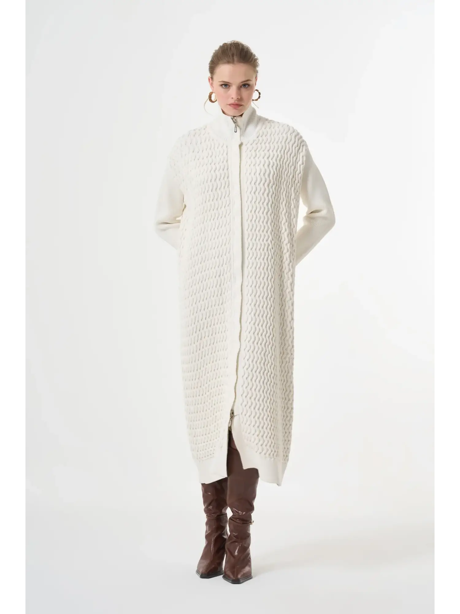 Misswhence Fermuarlı Örme Triko Kap 36529