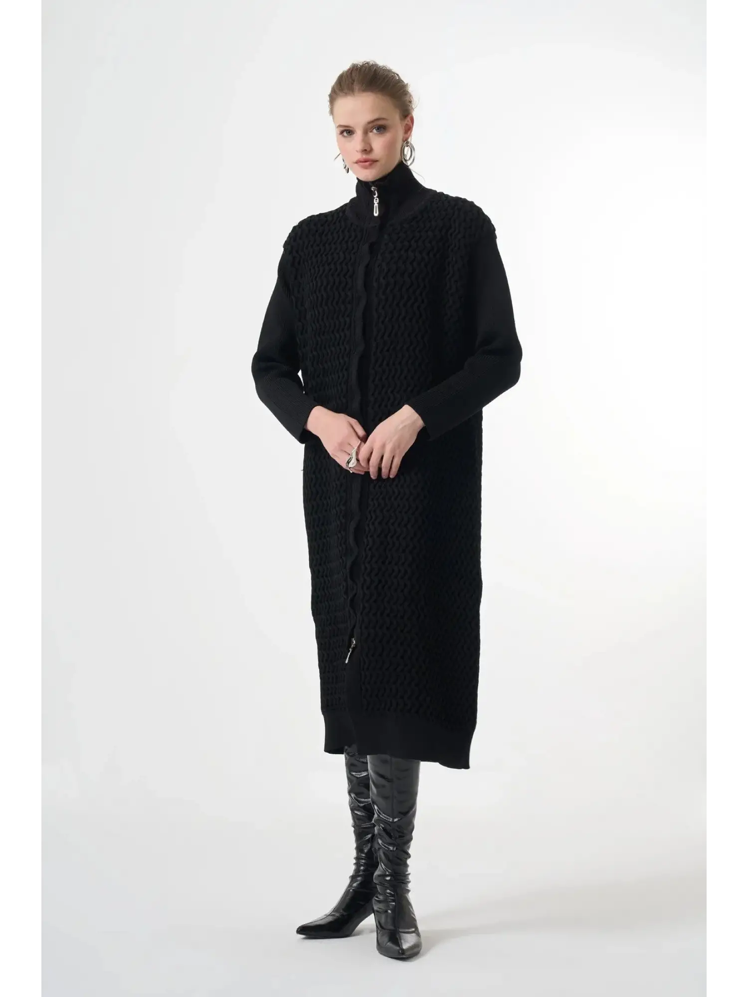 Misswhence Fermuarlı Örme Triko Kap 36529