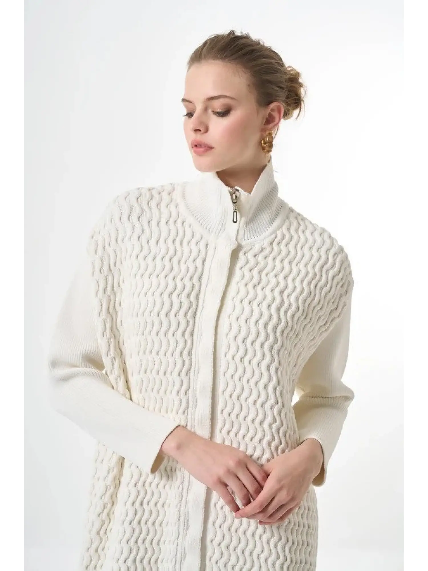 Misswhence Fermuarlı Örme Triko Kap 36529