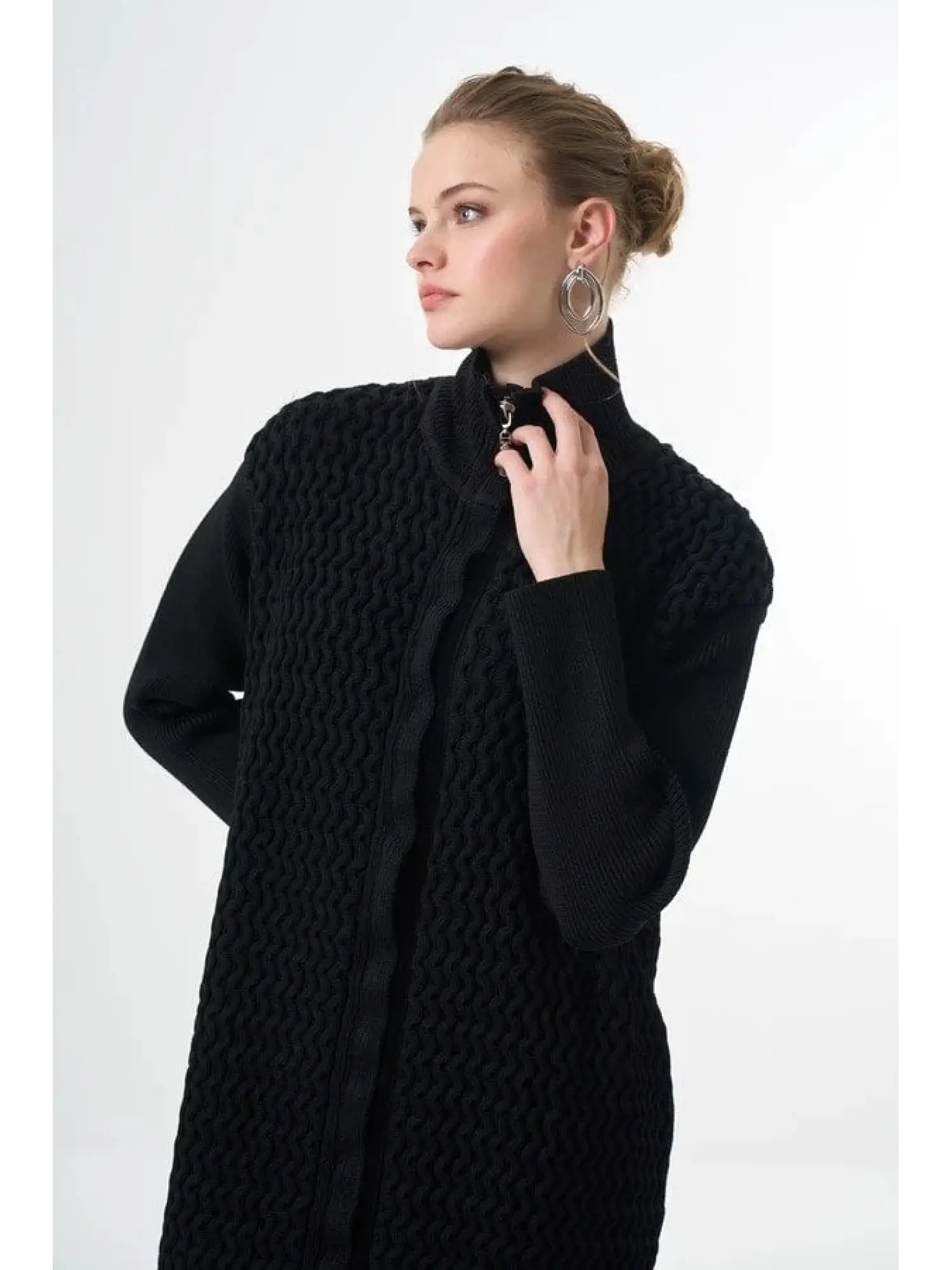 Misswhence Fermuarlı Örme Triko Kap 36529