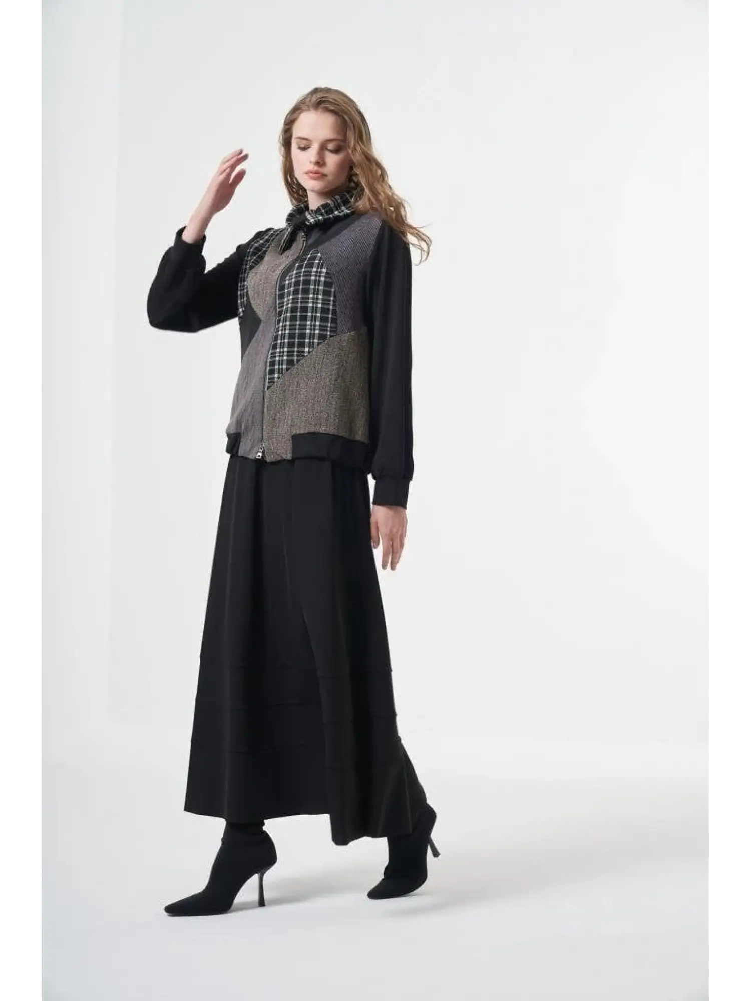 Misswhence Fermuarlı Patcwork Ceket Etek Takım 38200