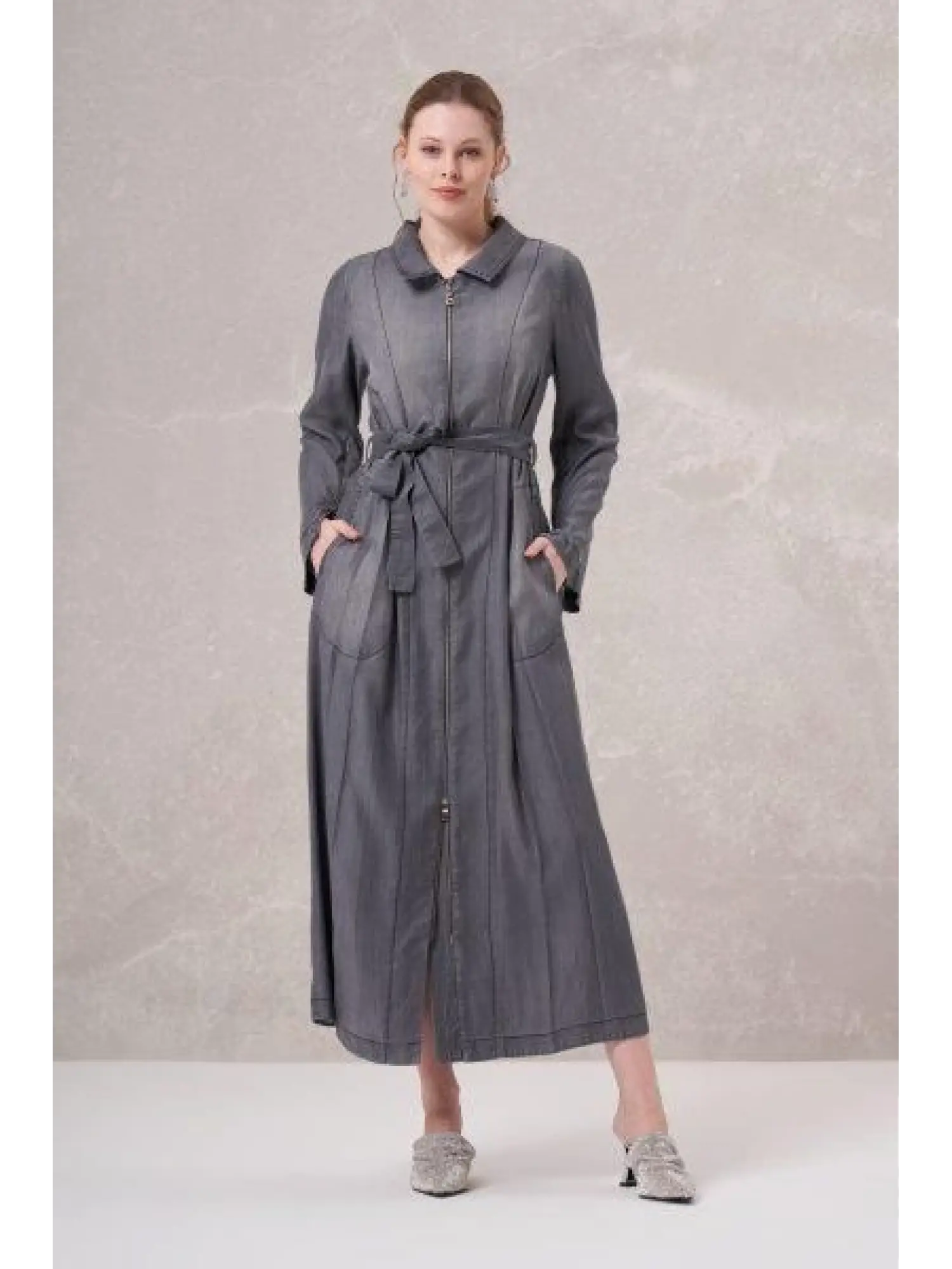 Misswhence Fermuarlı Tencel Kot Pardesü 35518