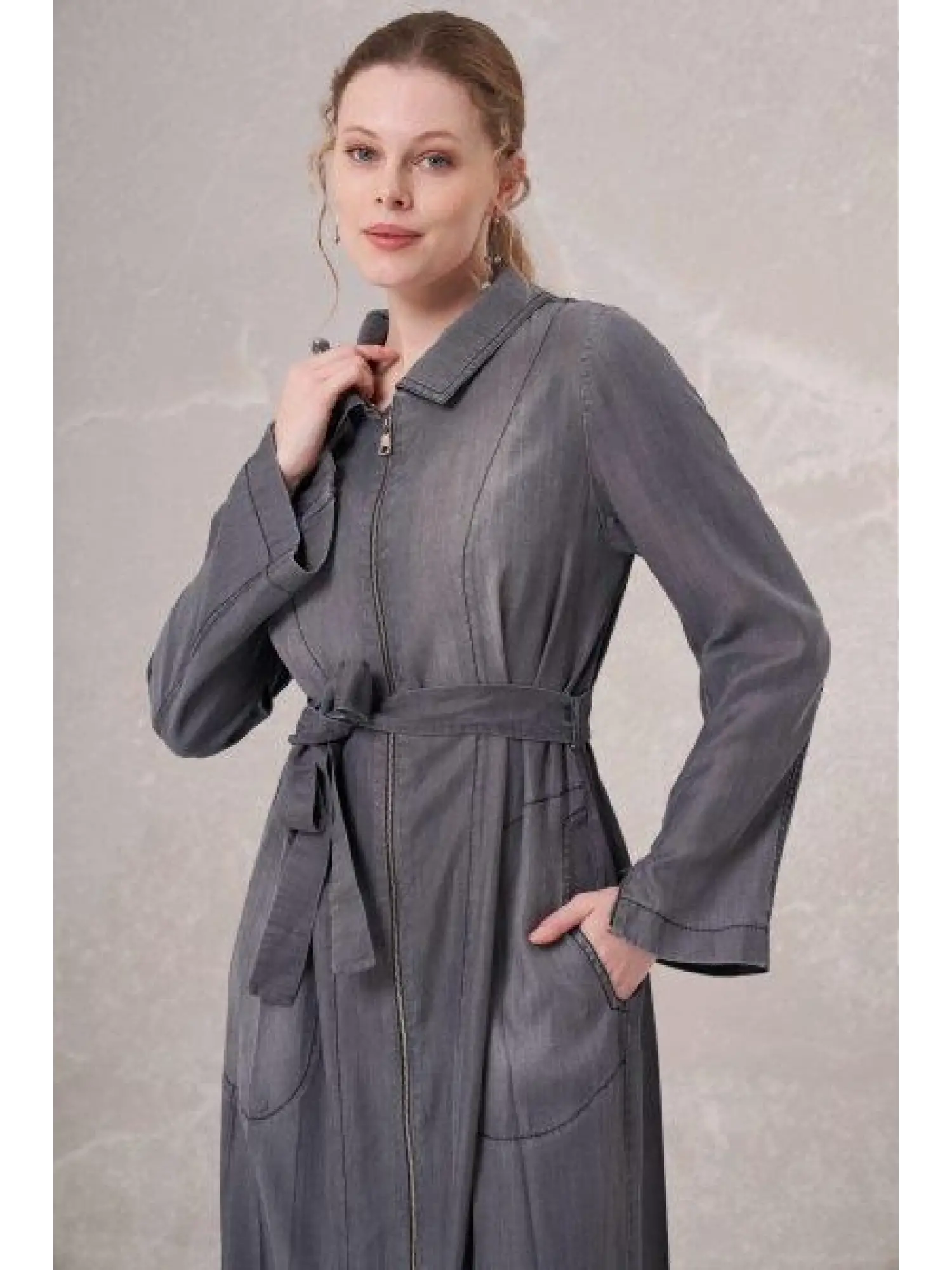 Misswhence Fermuarlı Tencel Kot Pardesü 35518