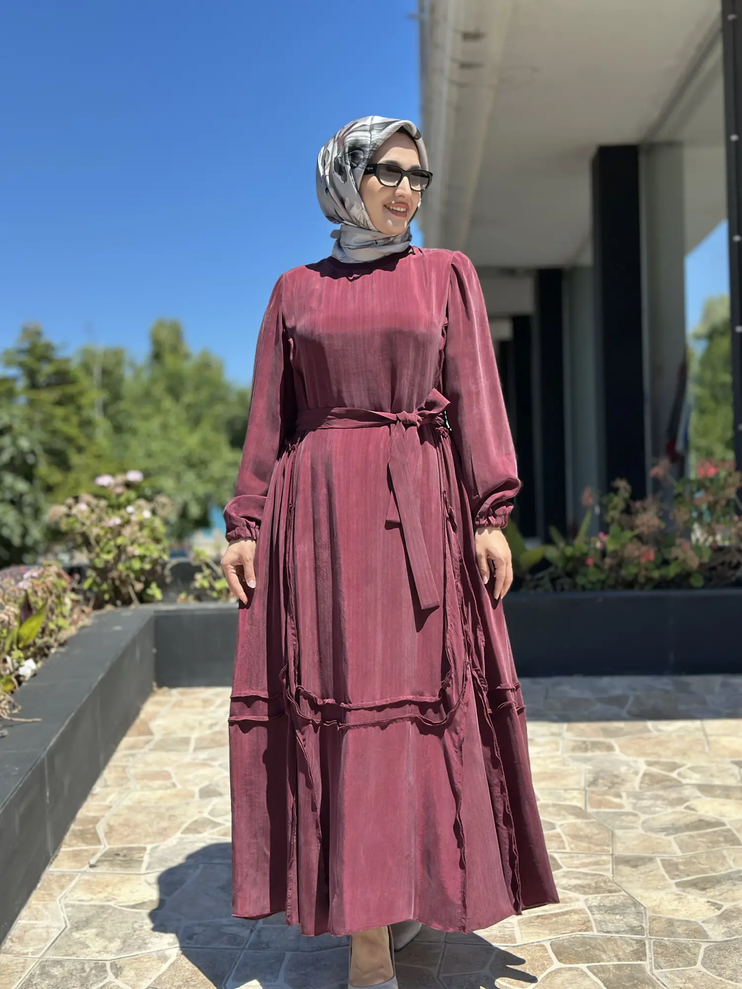 Misswhence Fırfır Detaylı Çizgi Desenli Cupra İpek Elbise 39808