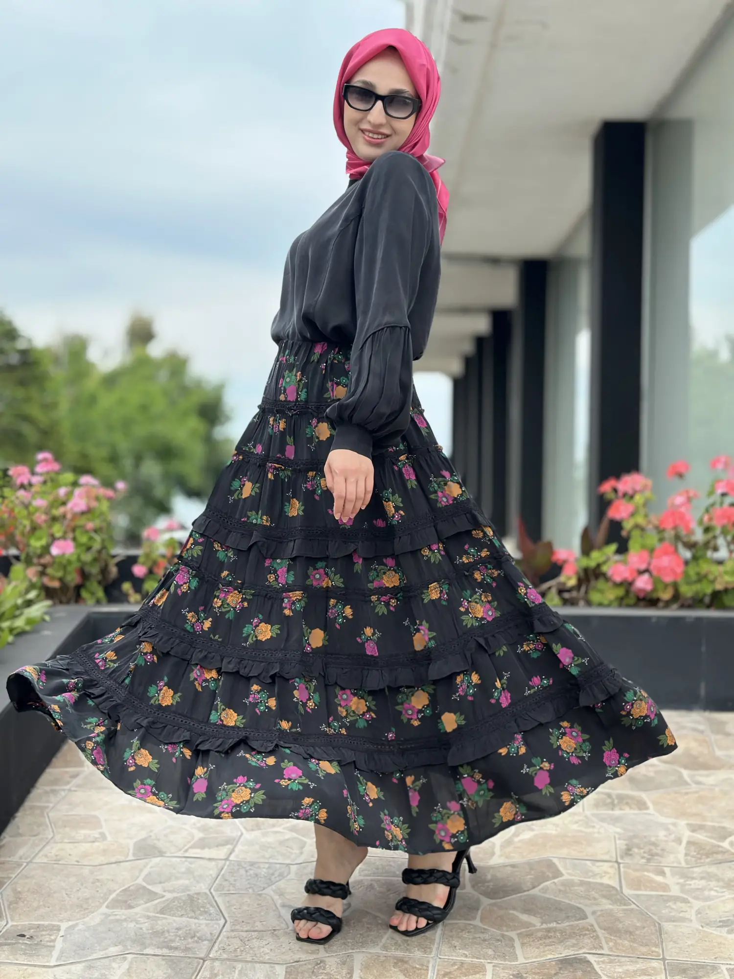 Misswhence Fırfır Detaylı Desenli Kupra İpek Etek 39933