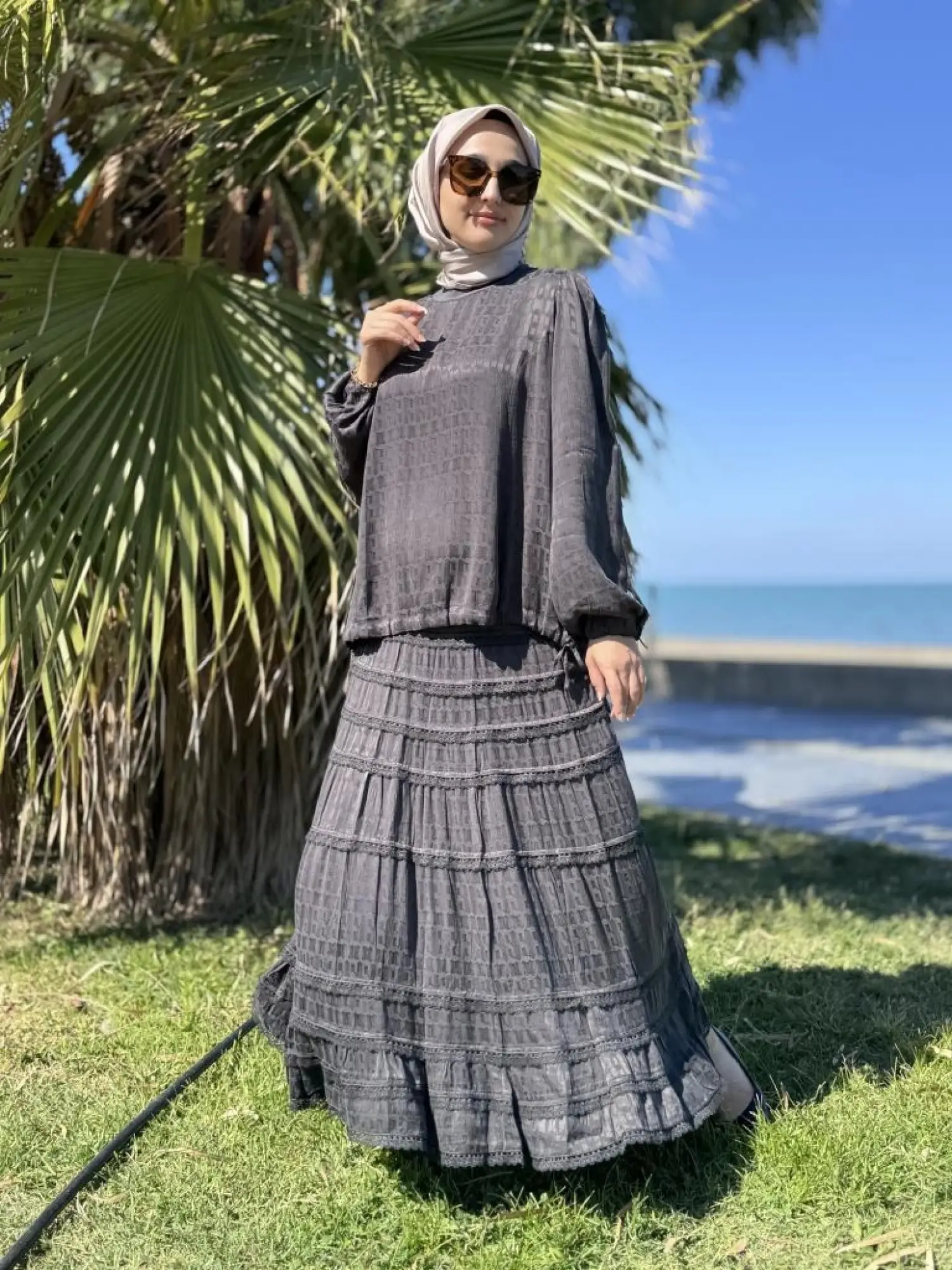 Misswhence Fistolu Cupra İpek Etek Bluz Takım 38025