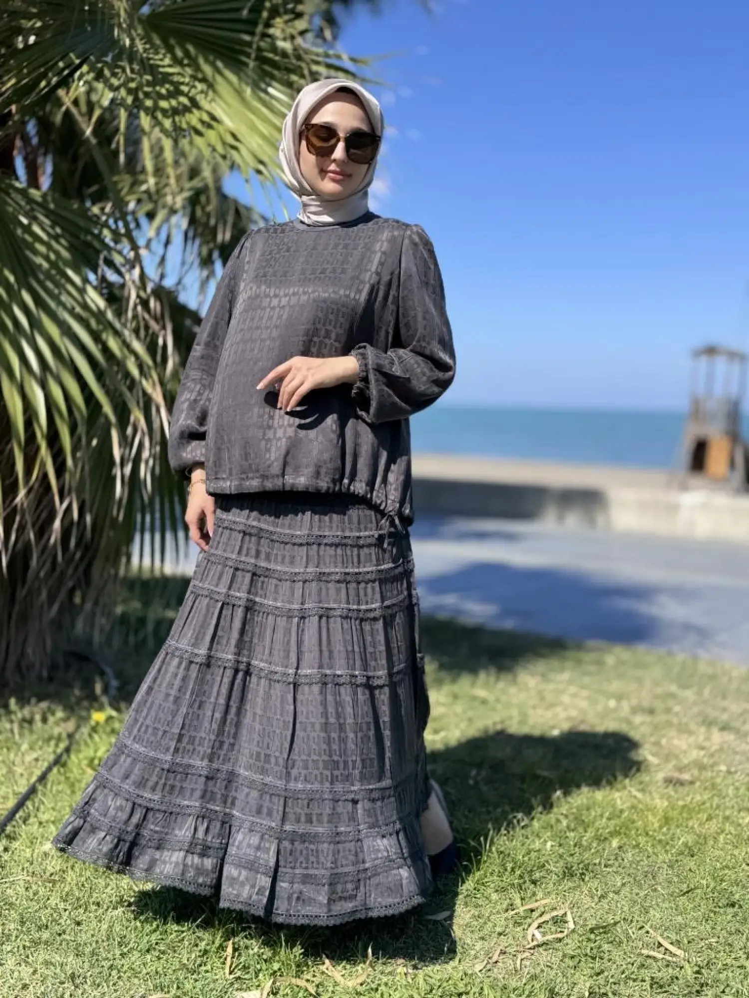 Misswhence Fistolu Cupra İpek Etek Bluz Takım 38025