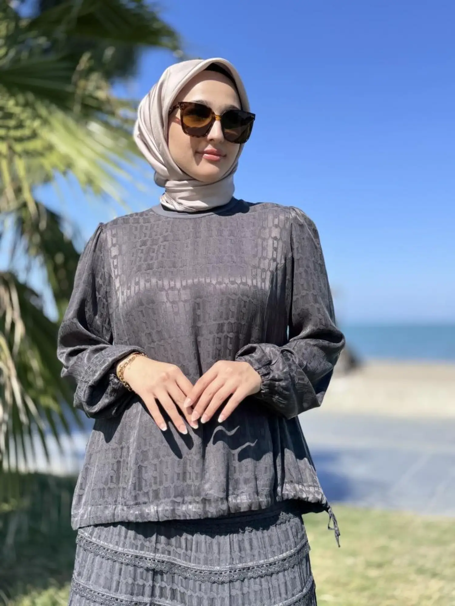 Misswhence Fistolu Cupra İpek Etek Bluz Takım 38025