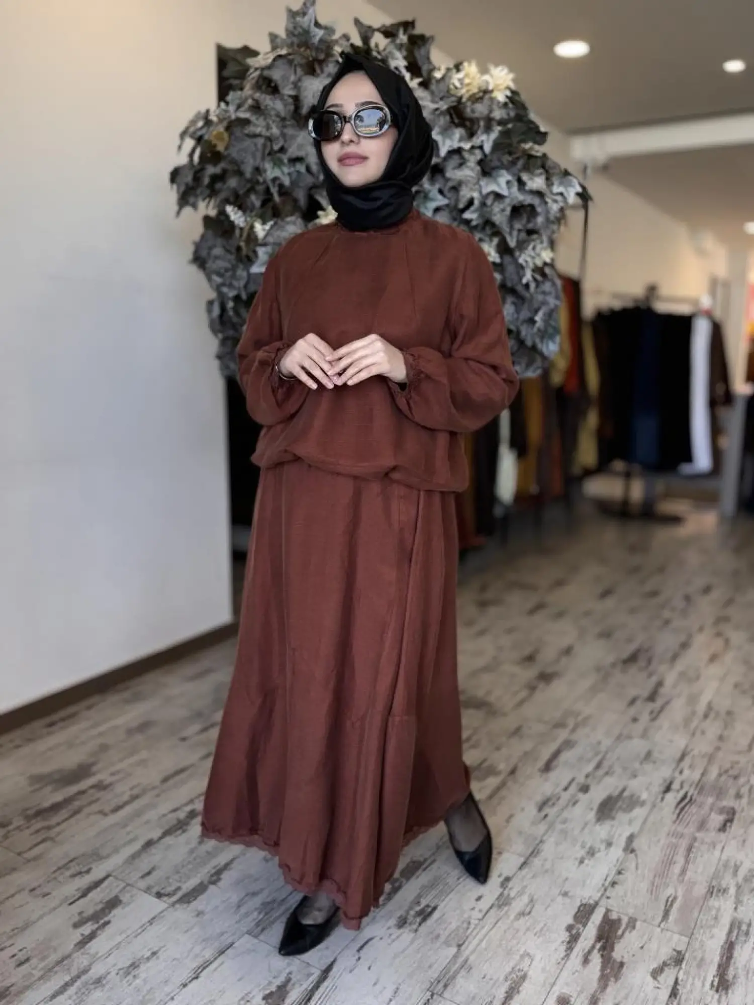 Misswhence Fistolu İpek Keten Bluz Etek Takım 37000