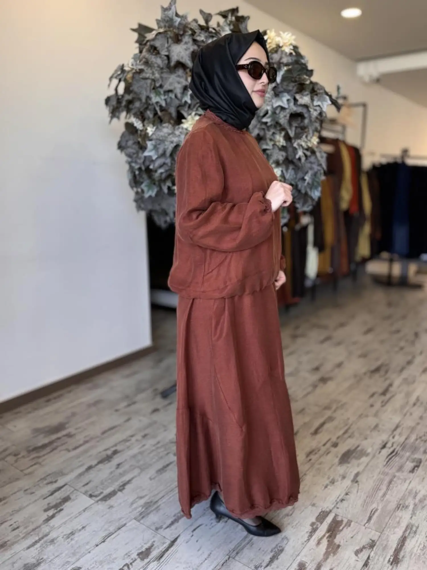 Misswhence Fistolu İpek Keten Bluz Etek Takım 37000