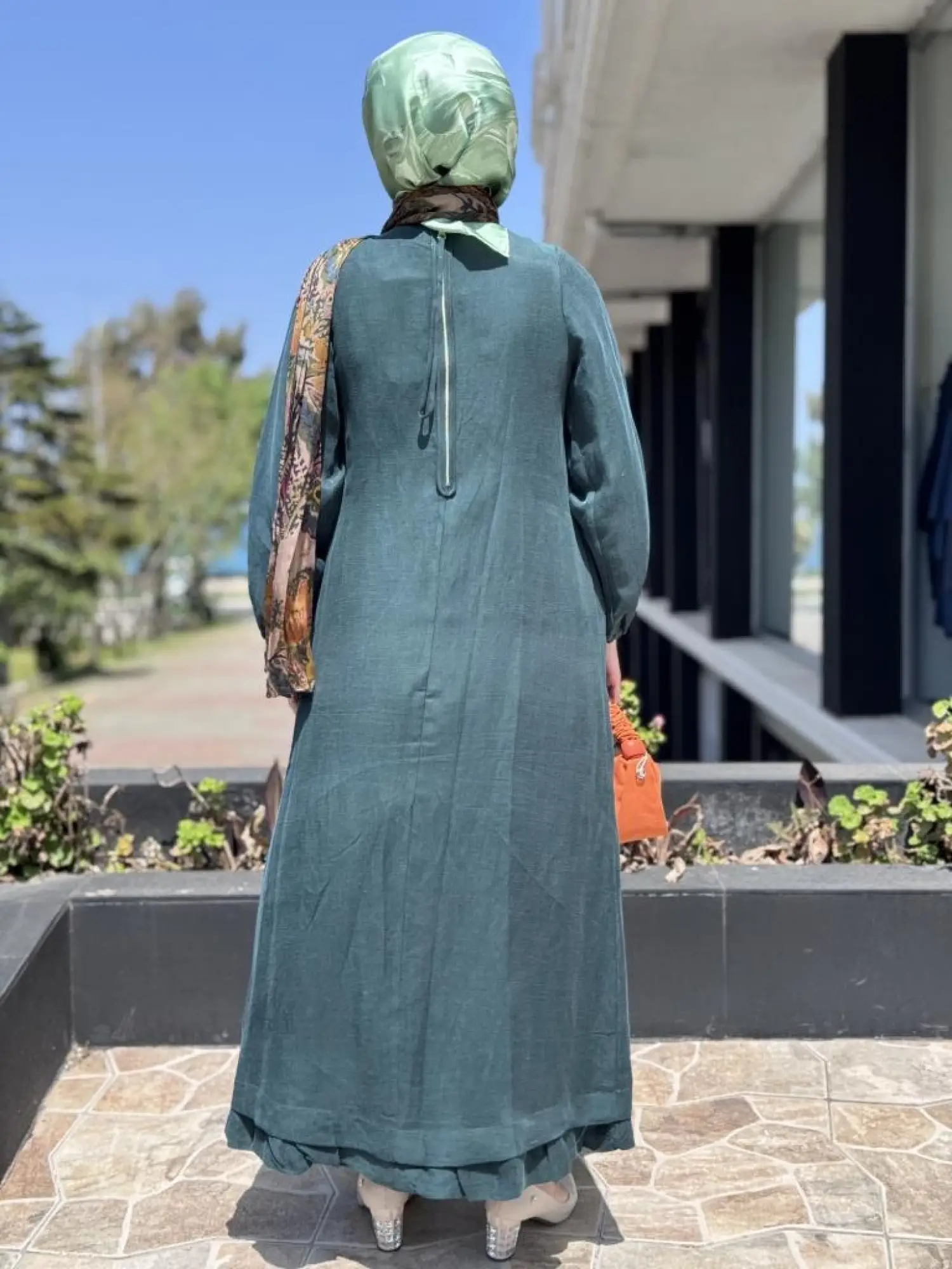 Misswhence Fular Ve Cep Detaylı  Büyük Beden Keten Elbise V3135