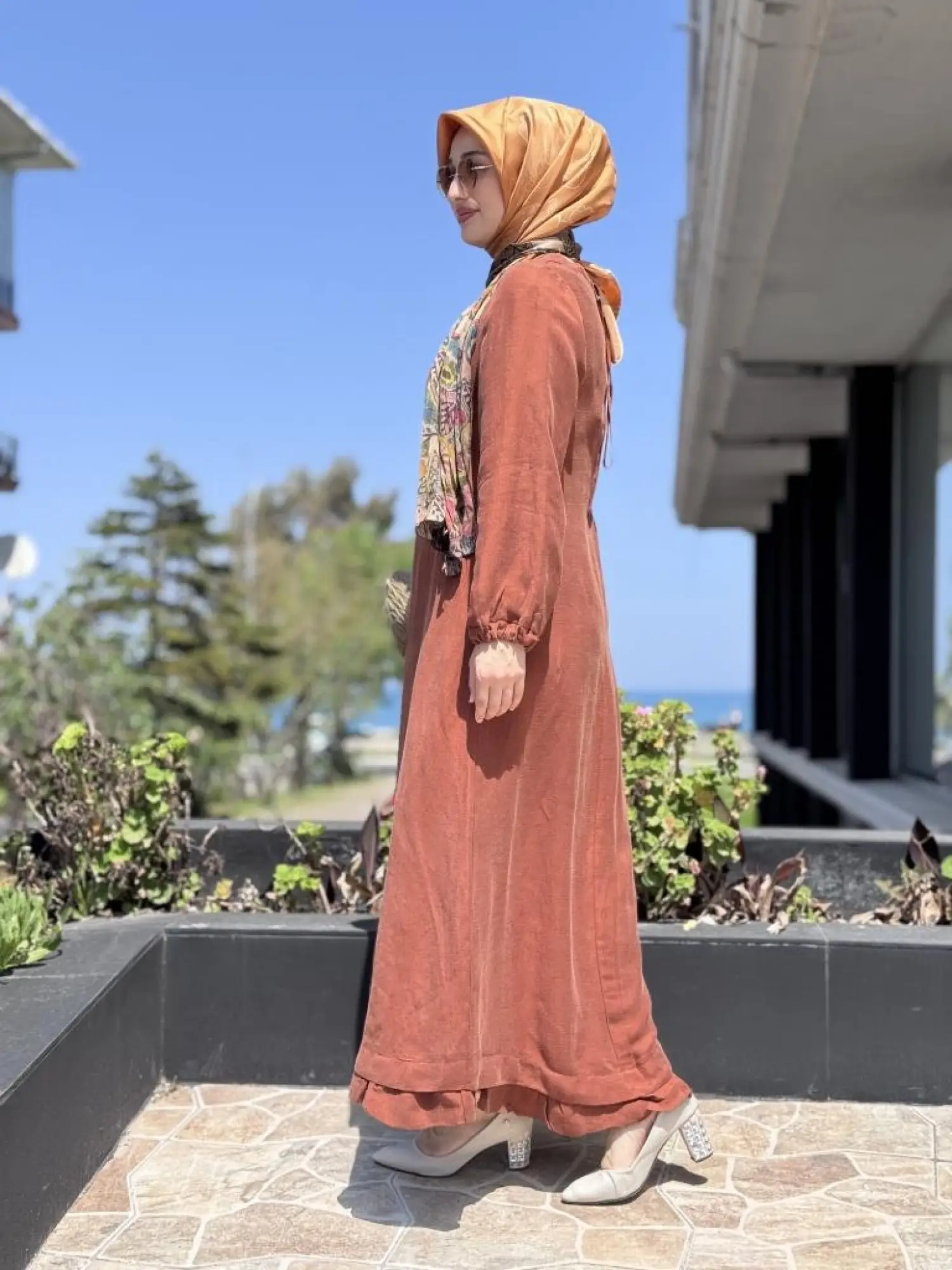 Misswhence Fular Ve Cep Detaylı  Büyük Beden Keten Elbise V3135