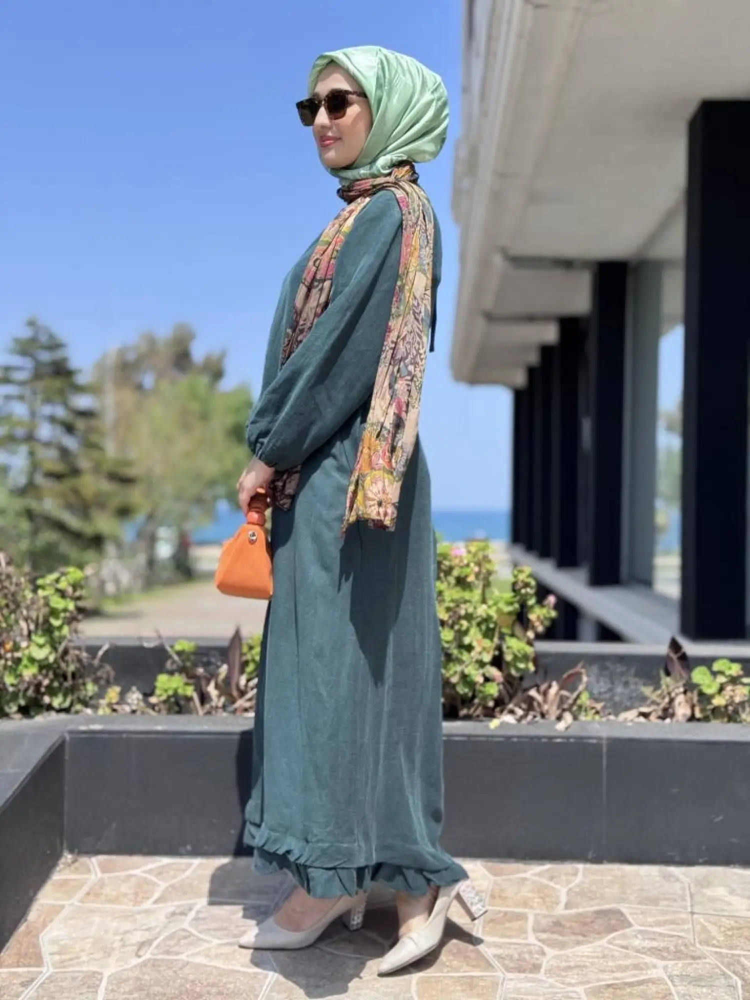 Misswhence Fular Ve Cep Detaylı  Büyük Beden Keten Elbise V3135