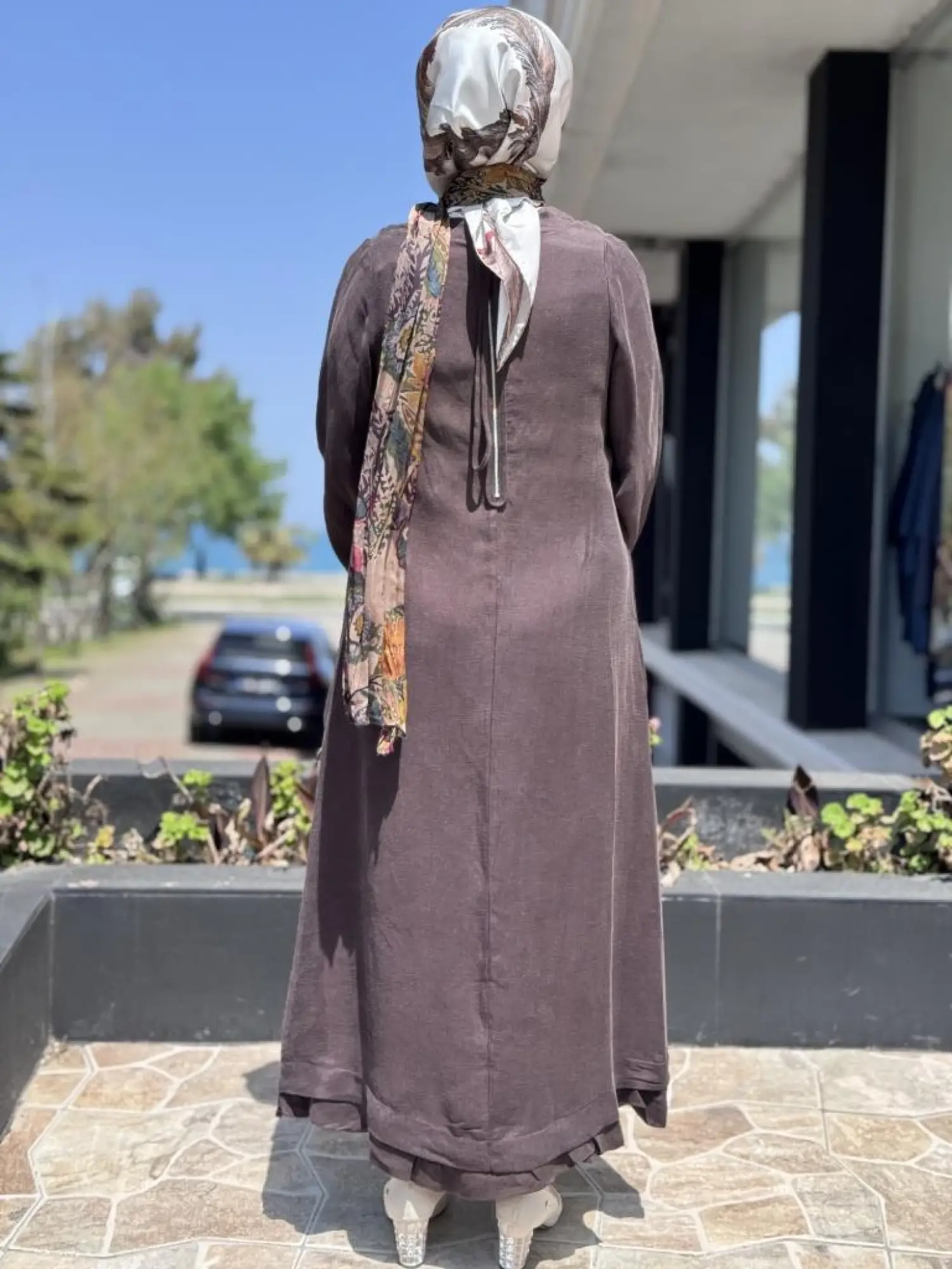 Misswhence Fular Ve Cep Detaylı  Büyük Beden Keten Elbise V3135