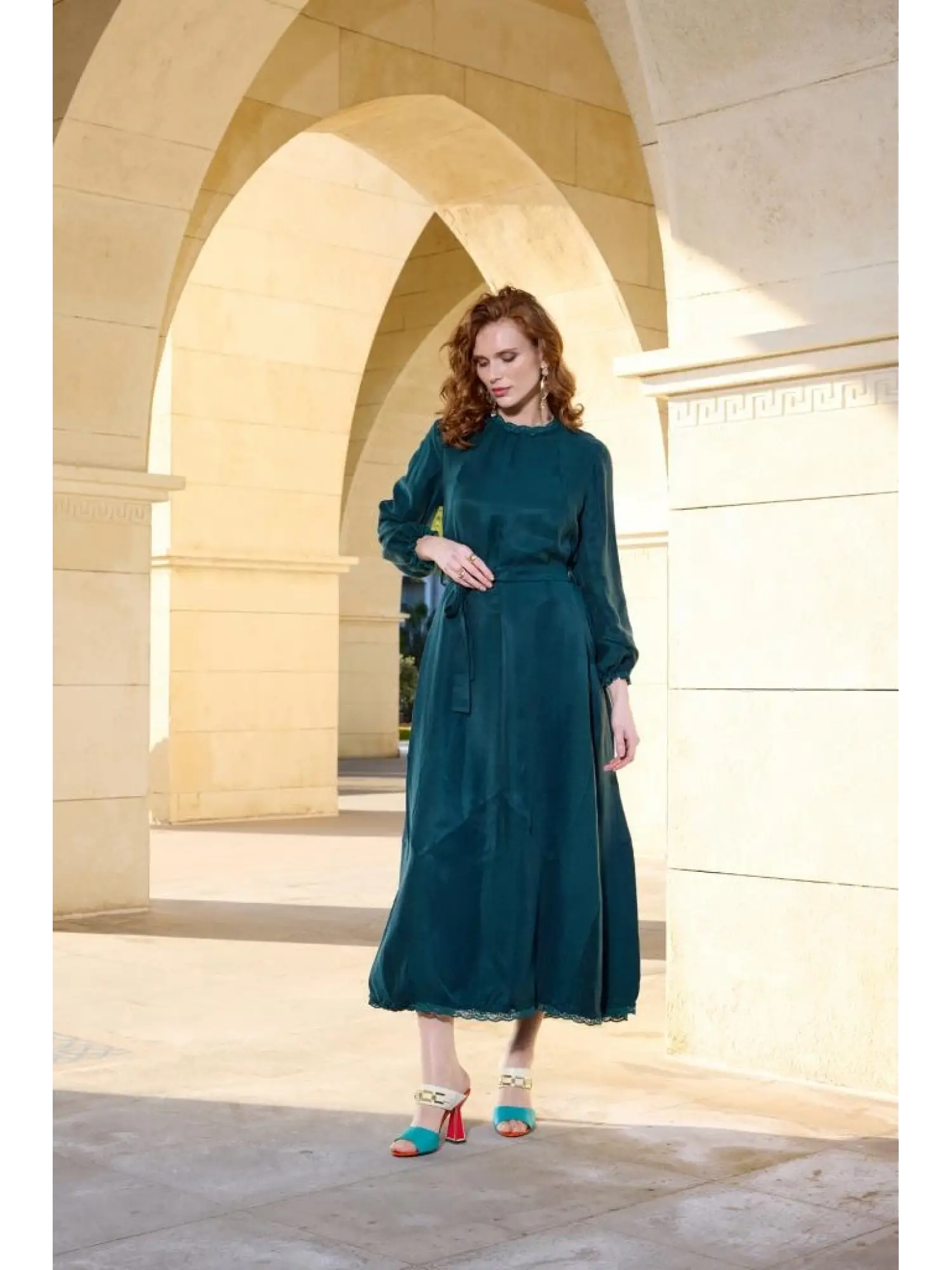 Misswhence Güpür Detaylı İpek Keten Elbise 37831