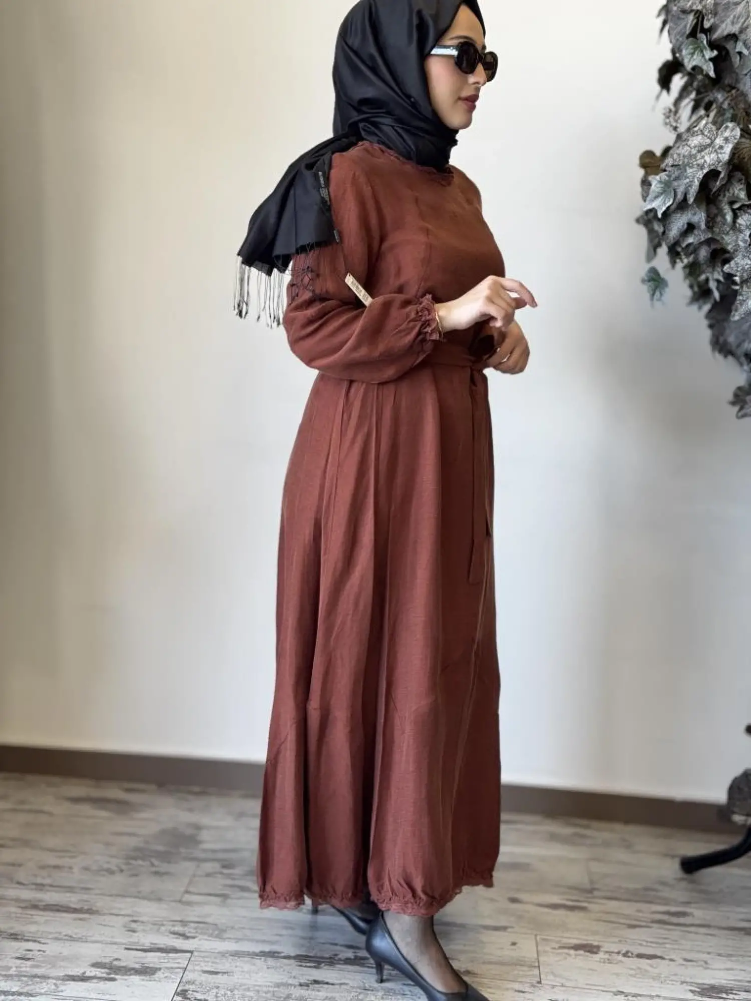 Misswhence Güpür Detaylı İpek Keten Elbise 37831