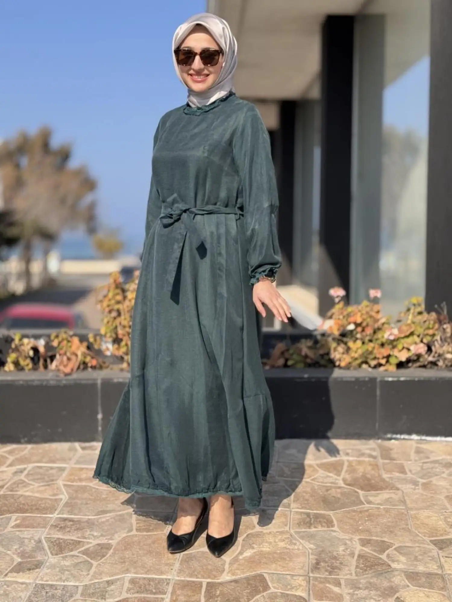 Misswhence Güpür Detaylı İpek Keten Elbise 37831