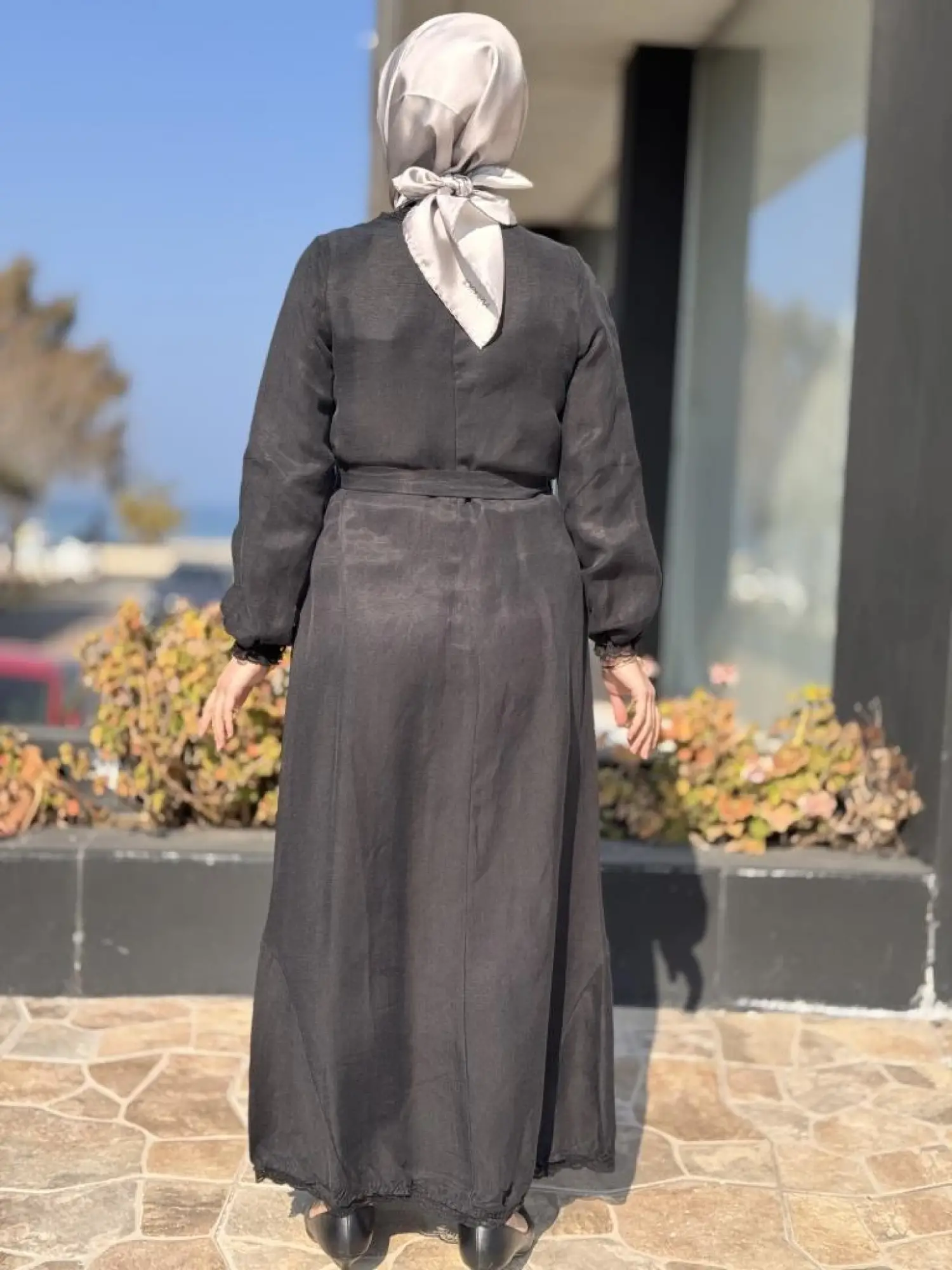 Misswhence Güpür Detaylı İpek Keten Elbise 37831