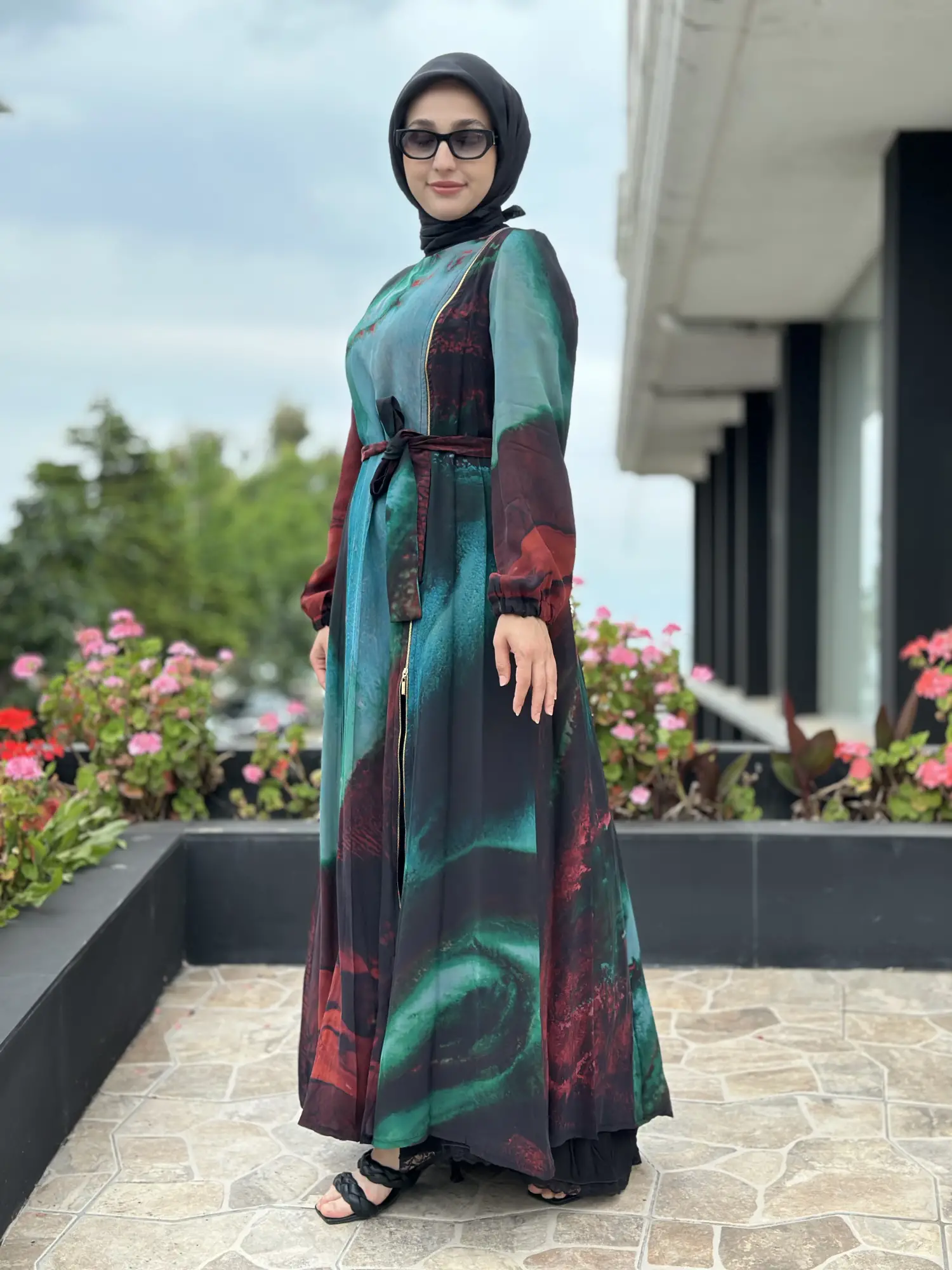 Misswhence İkili Desenli Cupra İpek Elbise 39826