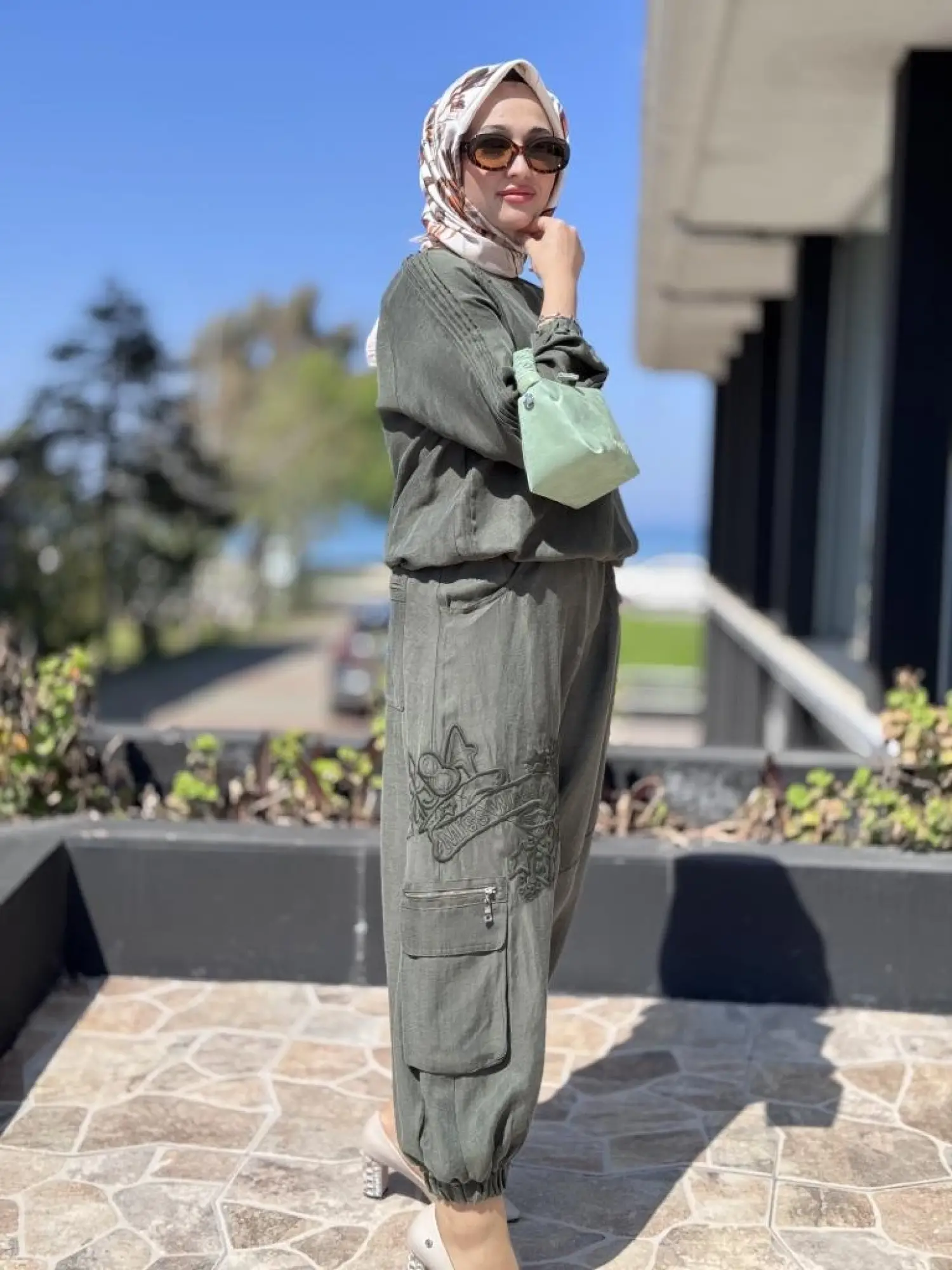 Misswhence İpek Keten Bluz Şalvar Etek Takım 37002