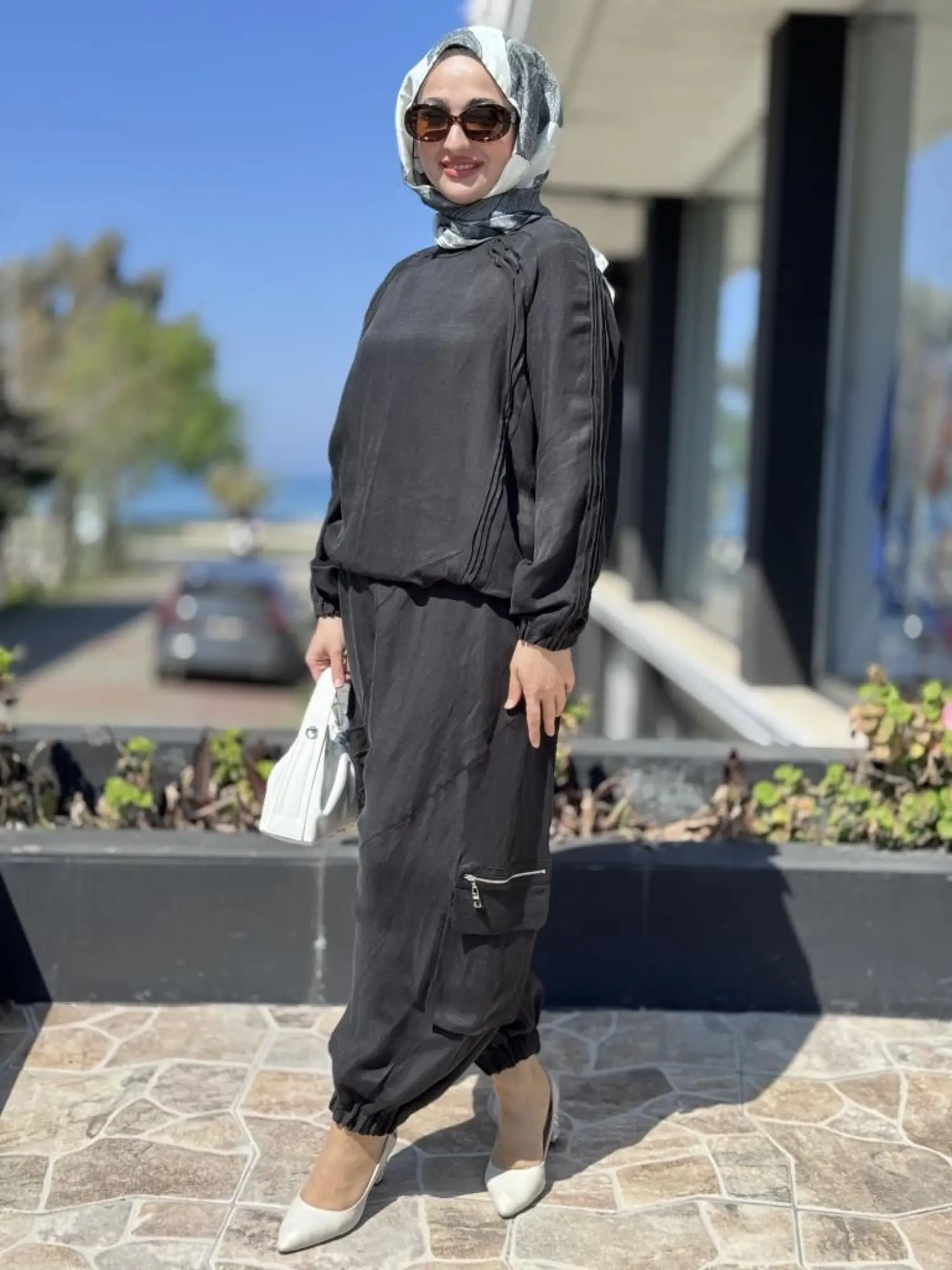 Misswhence İpek Keten Bluz Şalvar Etek Takım 37002