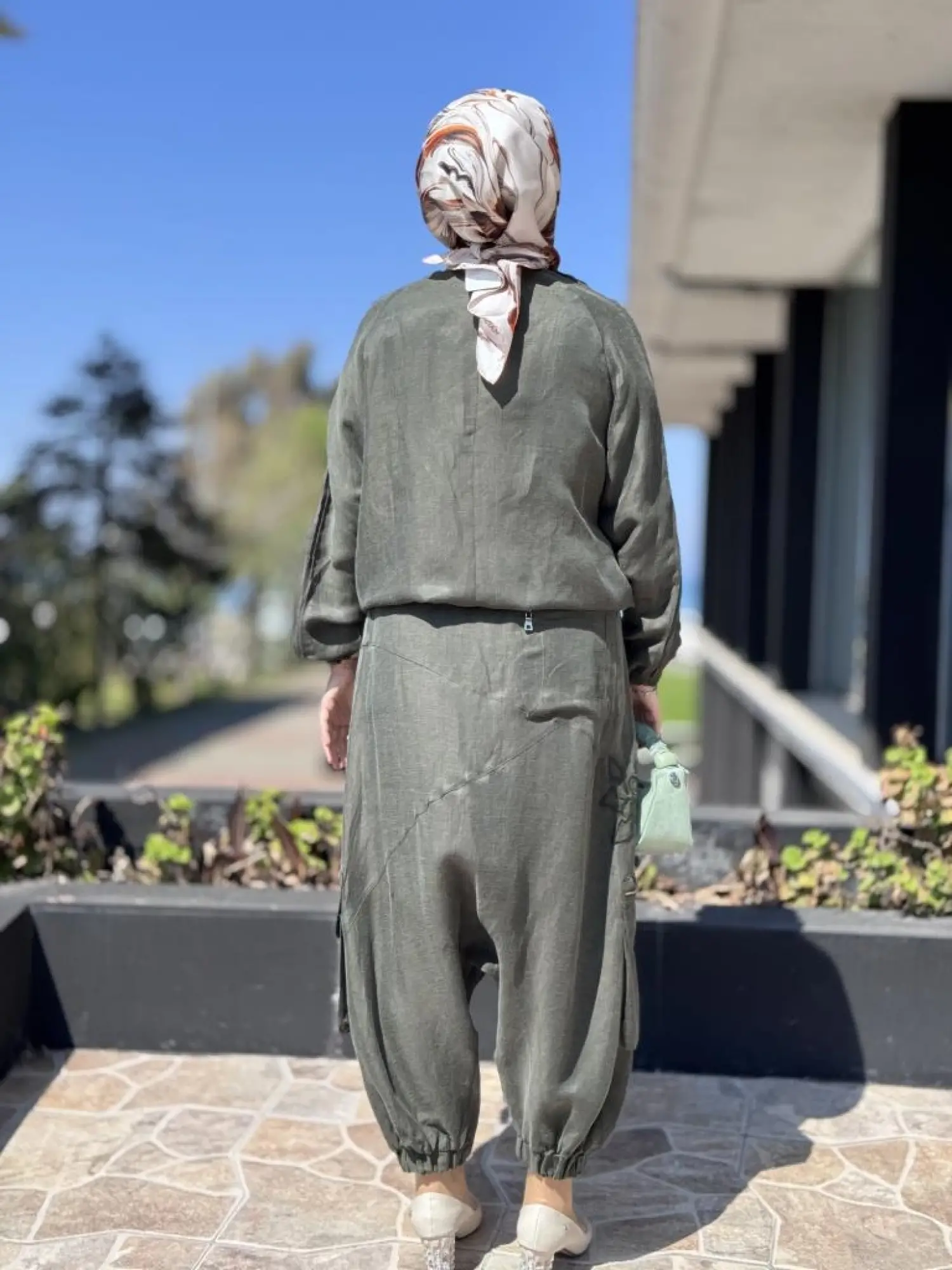 Misswhence İpek Keten Bluz Şalvar Etek Takım 37002