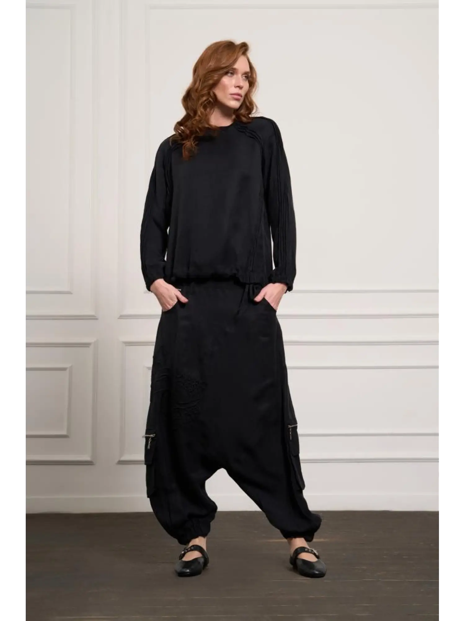 Misswhence İpek Keten Bluz Şalvar Etek Takım 37002