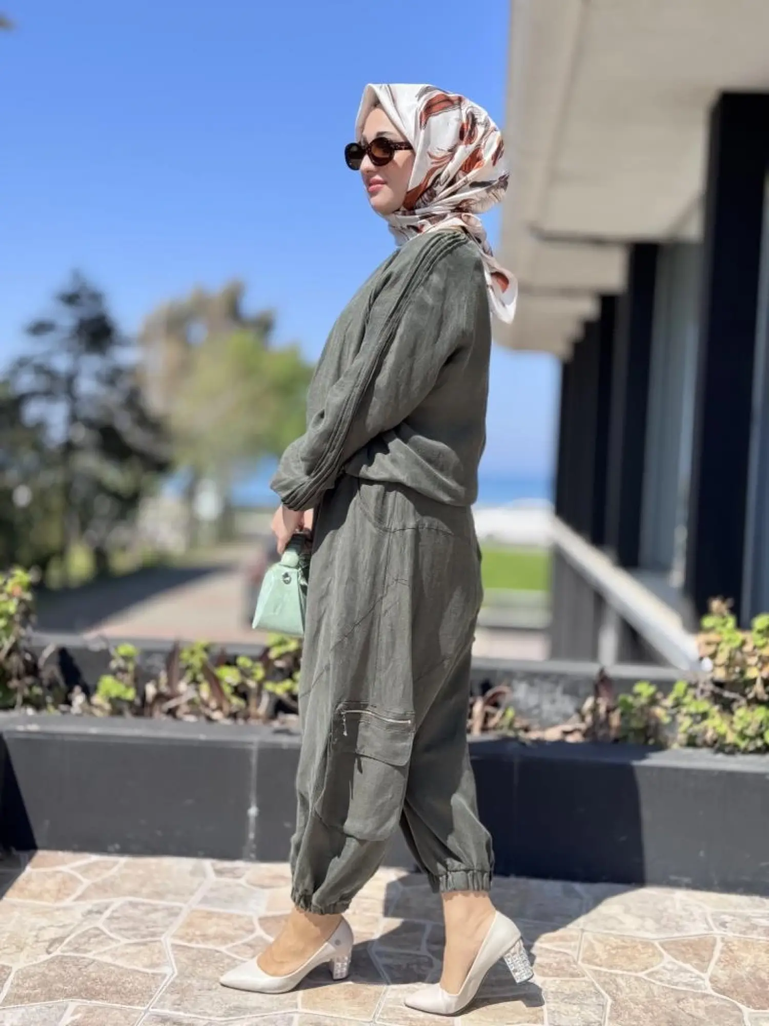 Misswhence İpek Keten Bluz Şalvar Etek Takım 37002