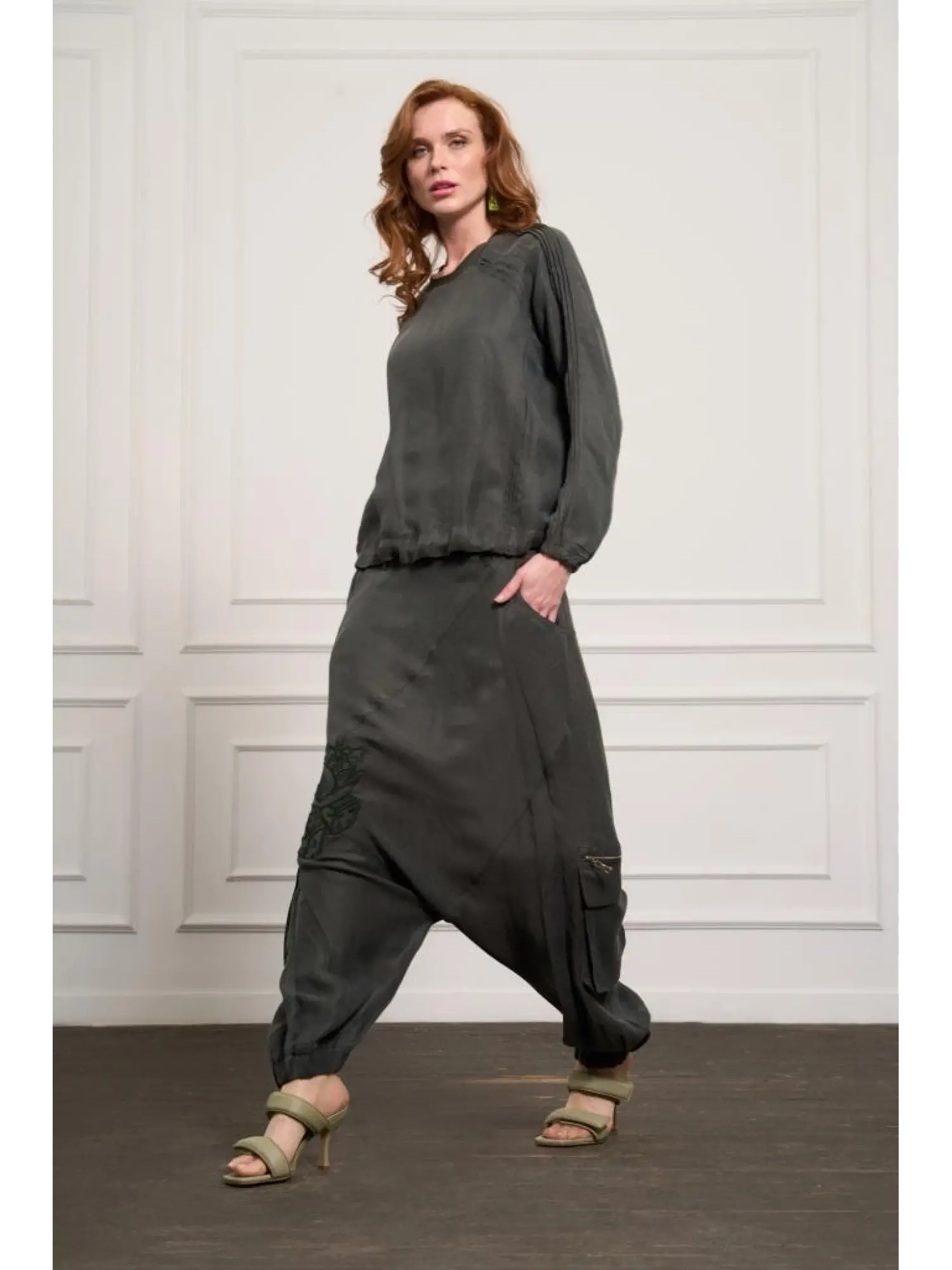 Misswhence İpek Keten Bluz Şalvar Etek Takım 37002