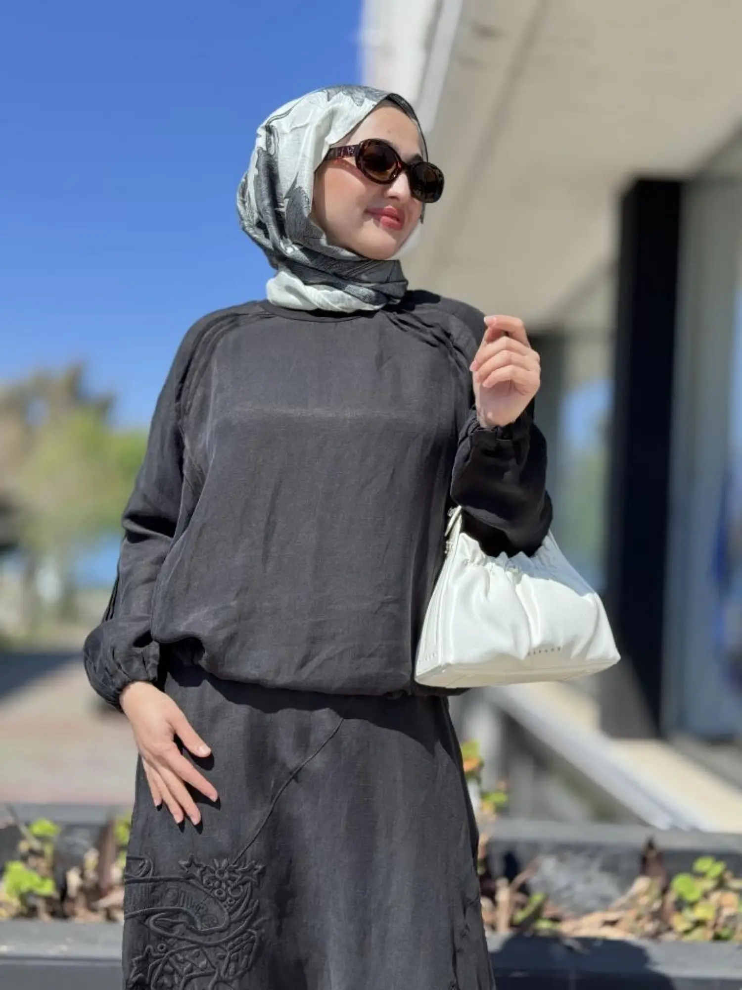 Misswhence İpek Keten Bluz Şalvar Etek Takım 37002