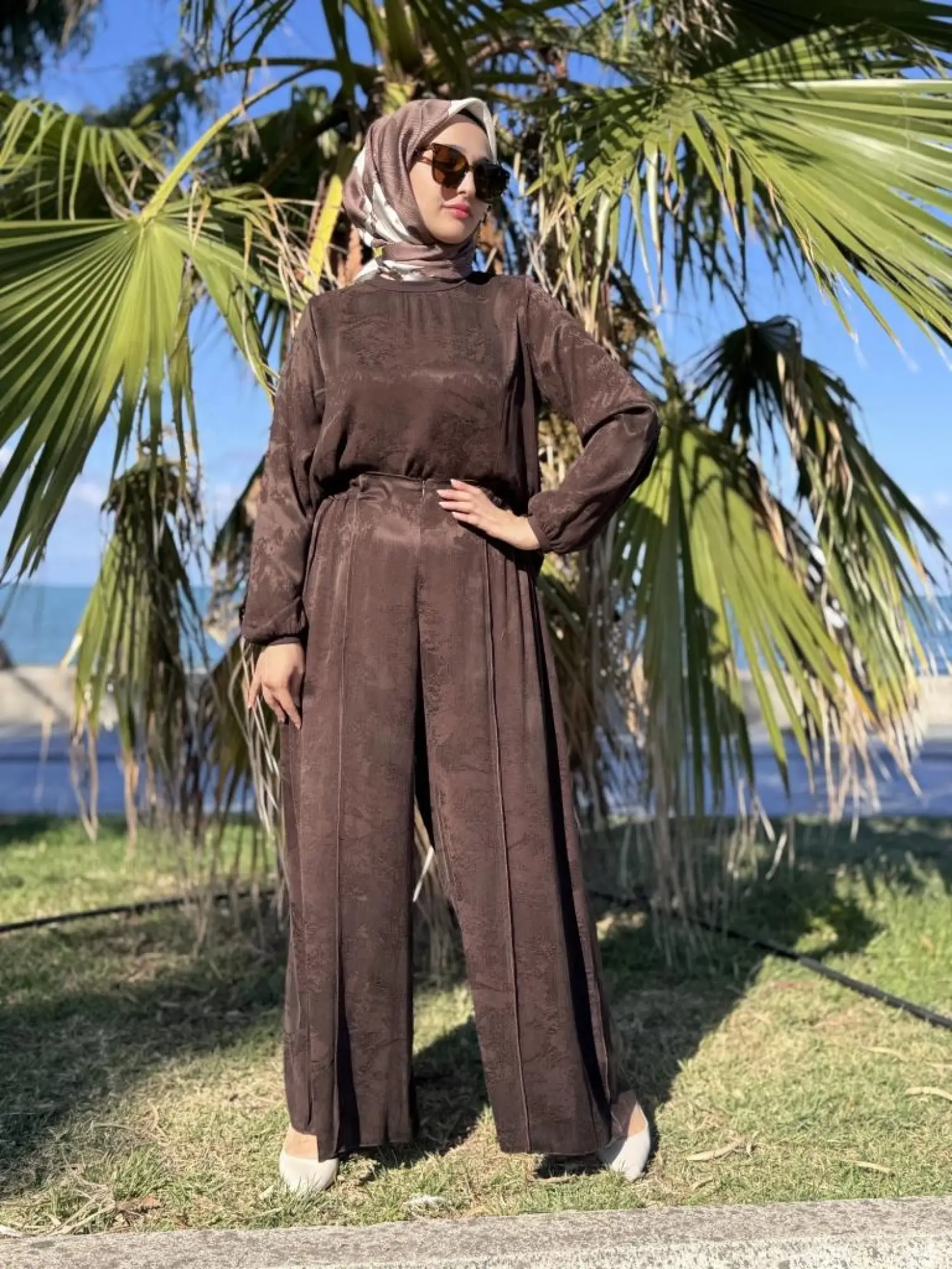 Misswhence Jakarlı Cupra İpek Tunik Pantolon Takım 38010