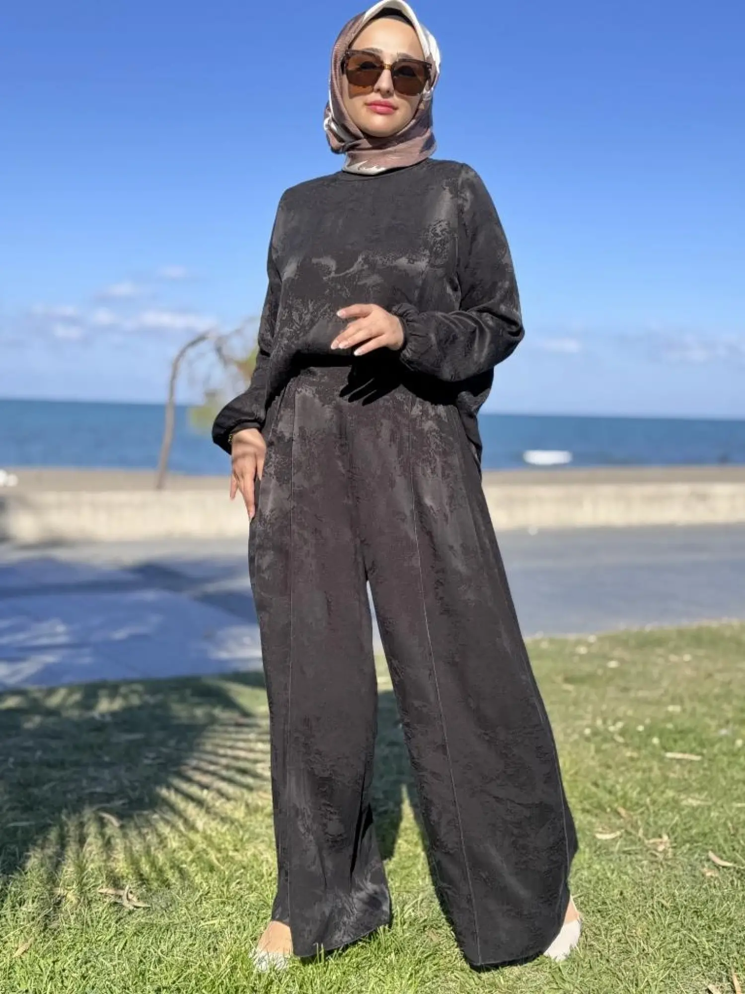 Misswhence Jakarlı Cupra İpek Tunik Pantolon Takım 38010