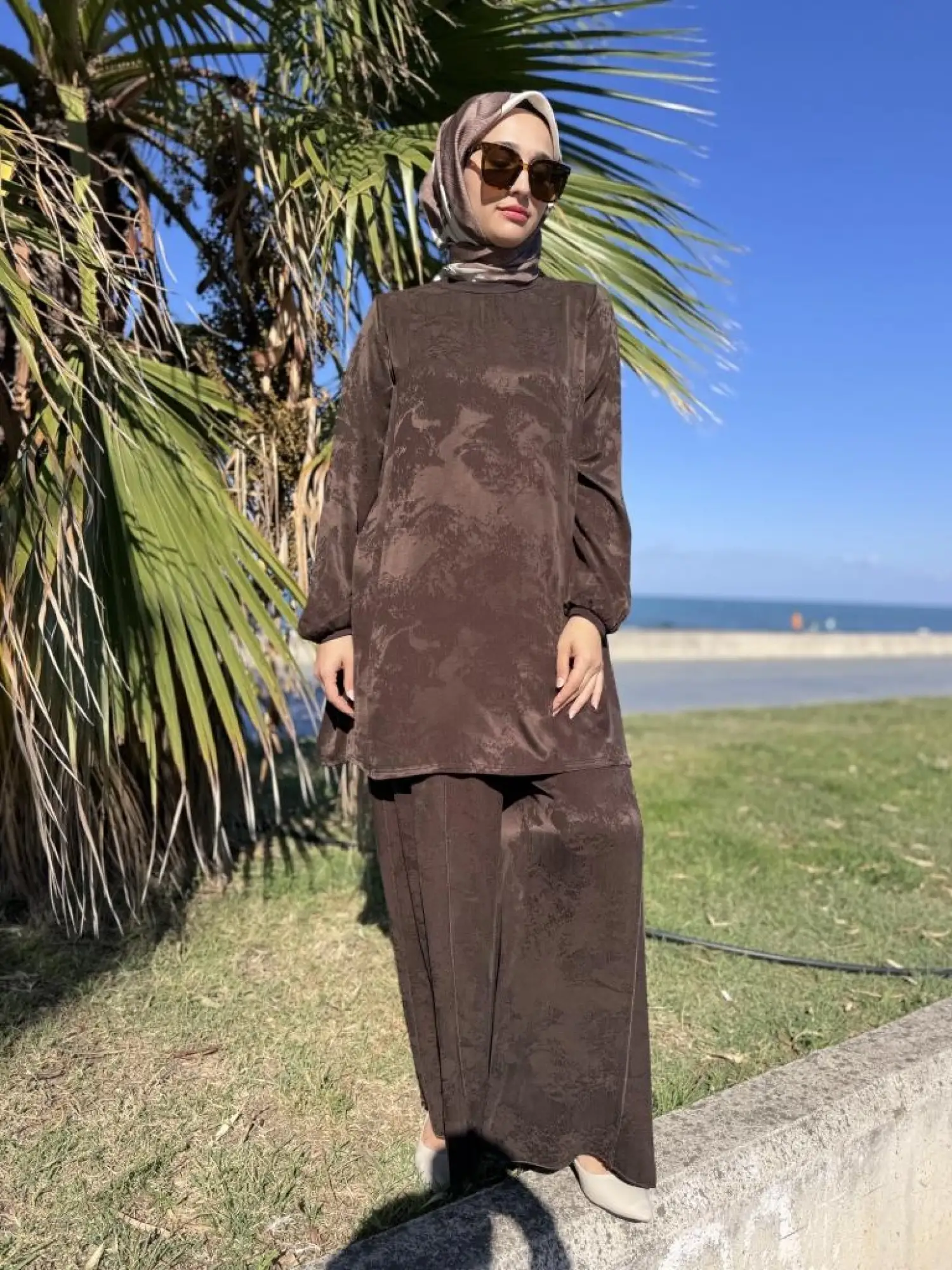 Misswhence Jakarlı Cupra İpek Tunik Pantolon Takım 38010