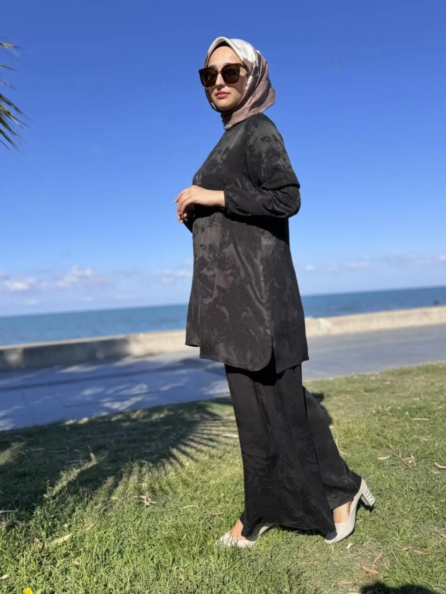 Misswhence Jakarlı Cupra İpek Tunik Pantolon Takım 38010