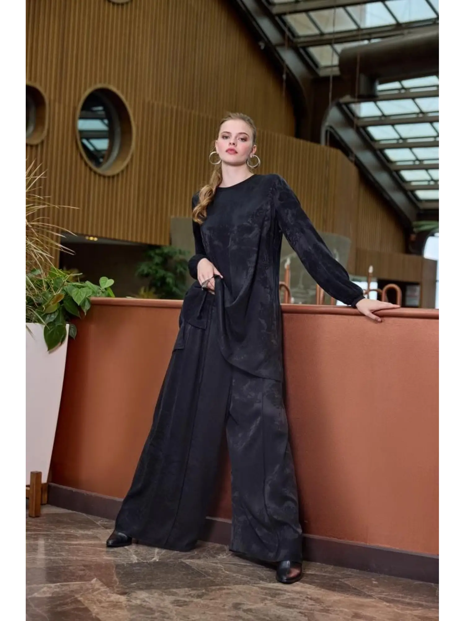 Misswhence Jakarlı Cupra İpek Tunik Pantolon Takım 38010