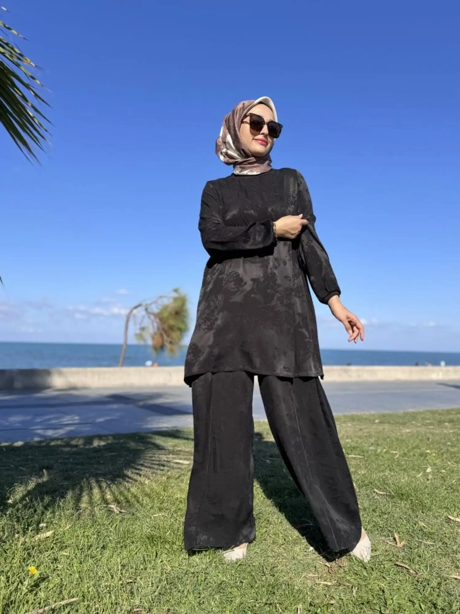 Misswhence Jakarlı Cupra İpek Tunik Pantolon Takım 38010