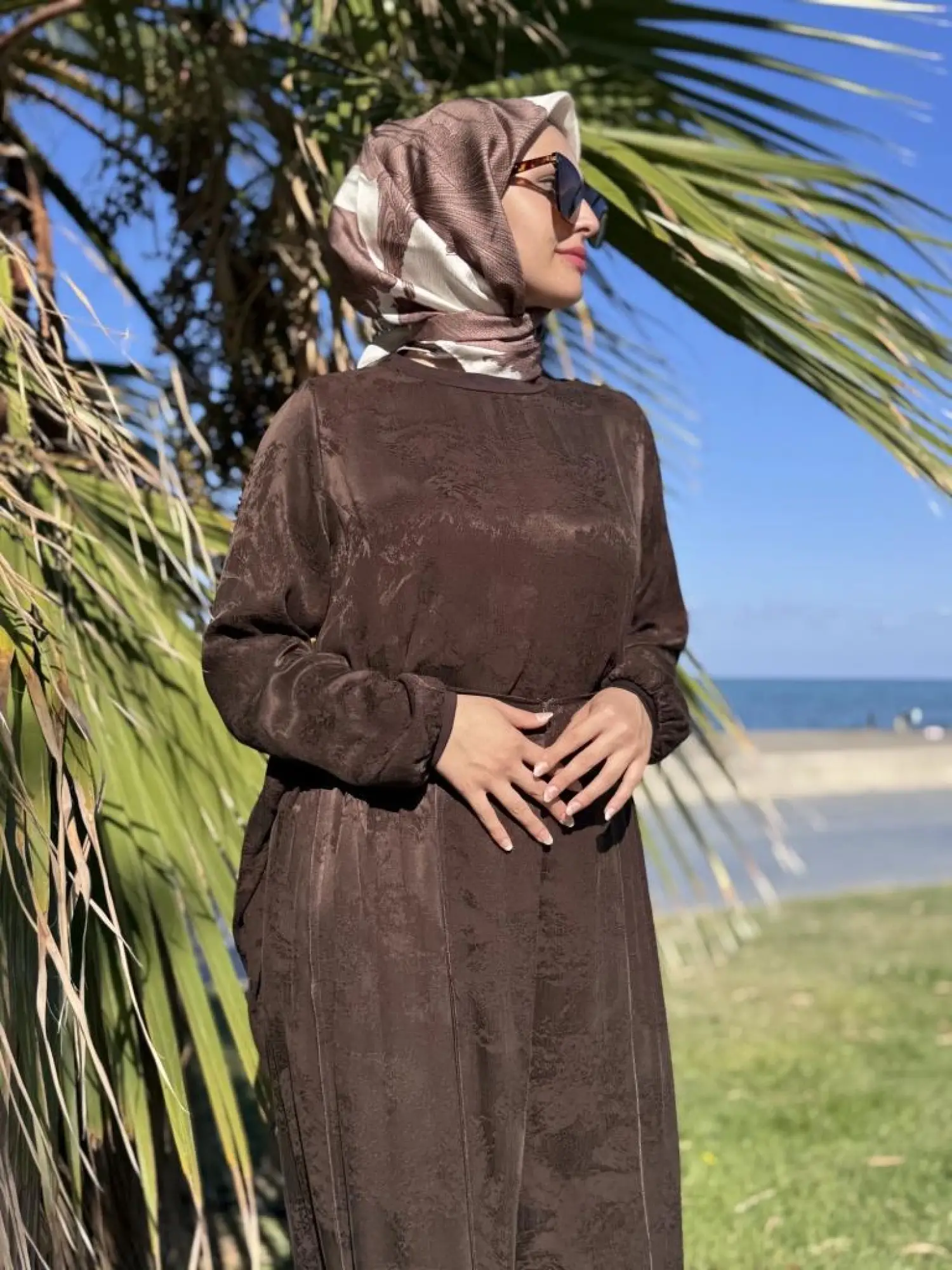 Misswhence Jakarlı Cupra İpek Tunik Pantolon Takım 38010