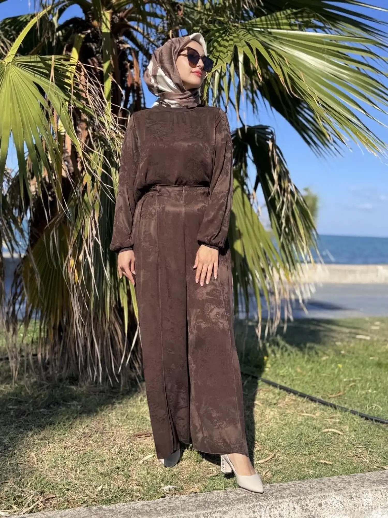 Misswhence Jakarlı Cupra İpek Tunik Pantolon Takım 38010