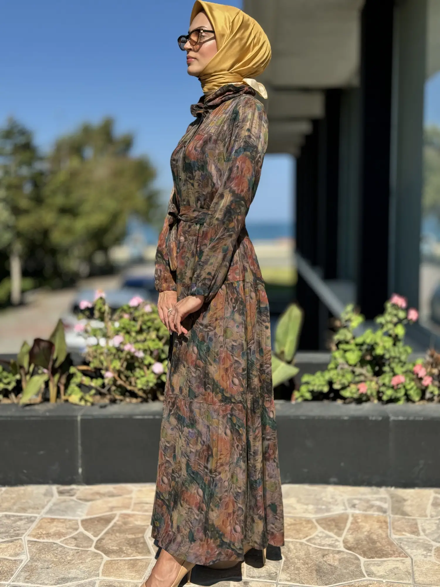 Misswhence Jakarlı Desenli İpek Gömlek Elbise 36515