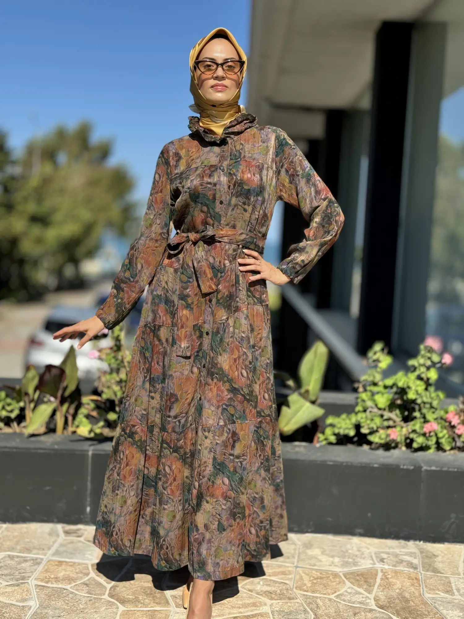 Misswhence Jakarlı Desenli İpek Gömlek Elbise 36515