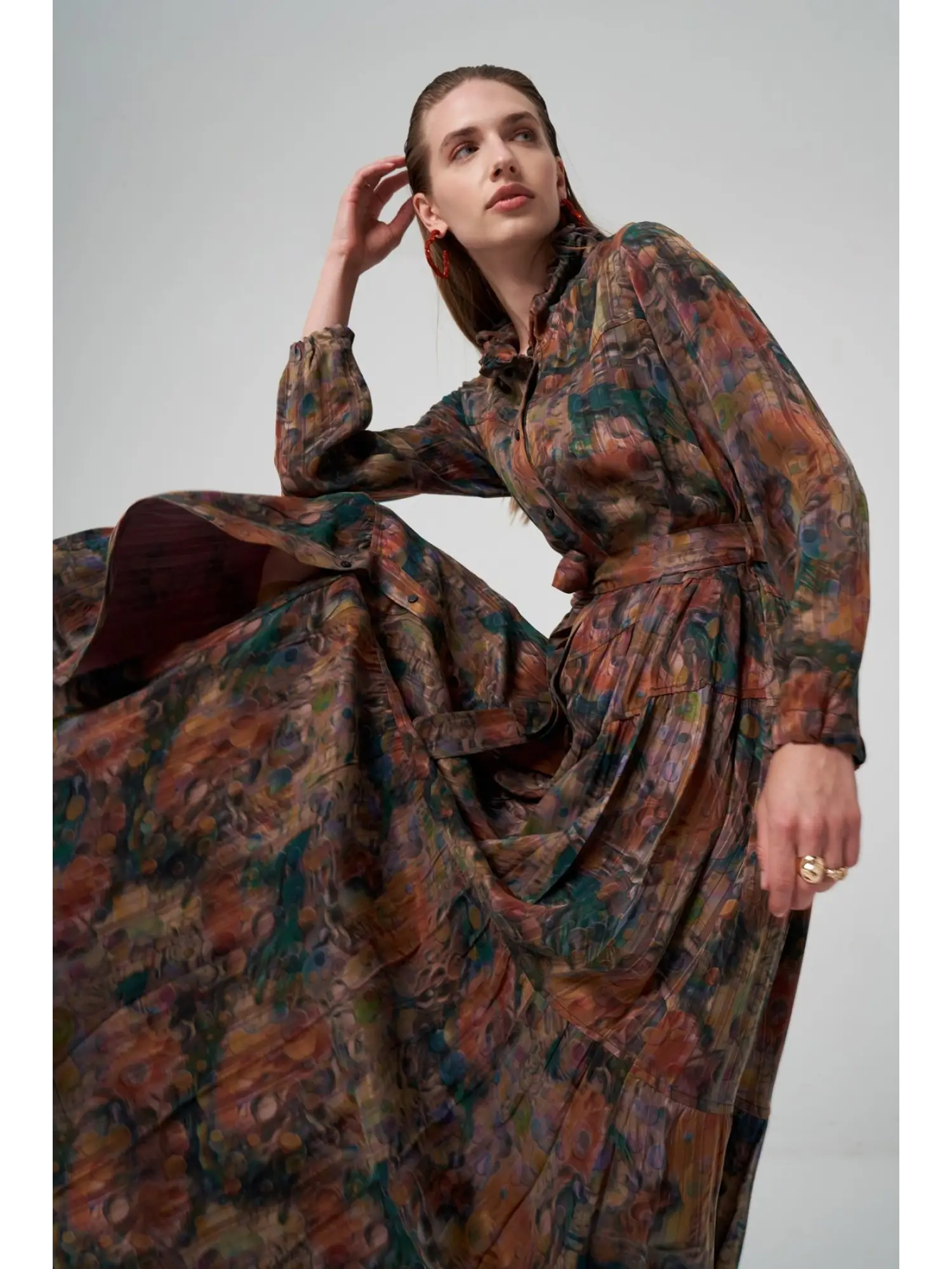 Misswhence Jakarlı Desenli İpek Gömlek Elbise 36515